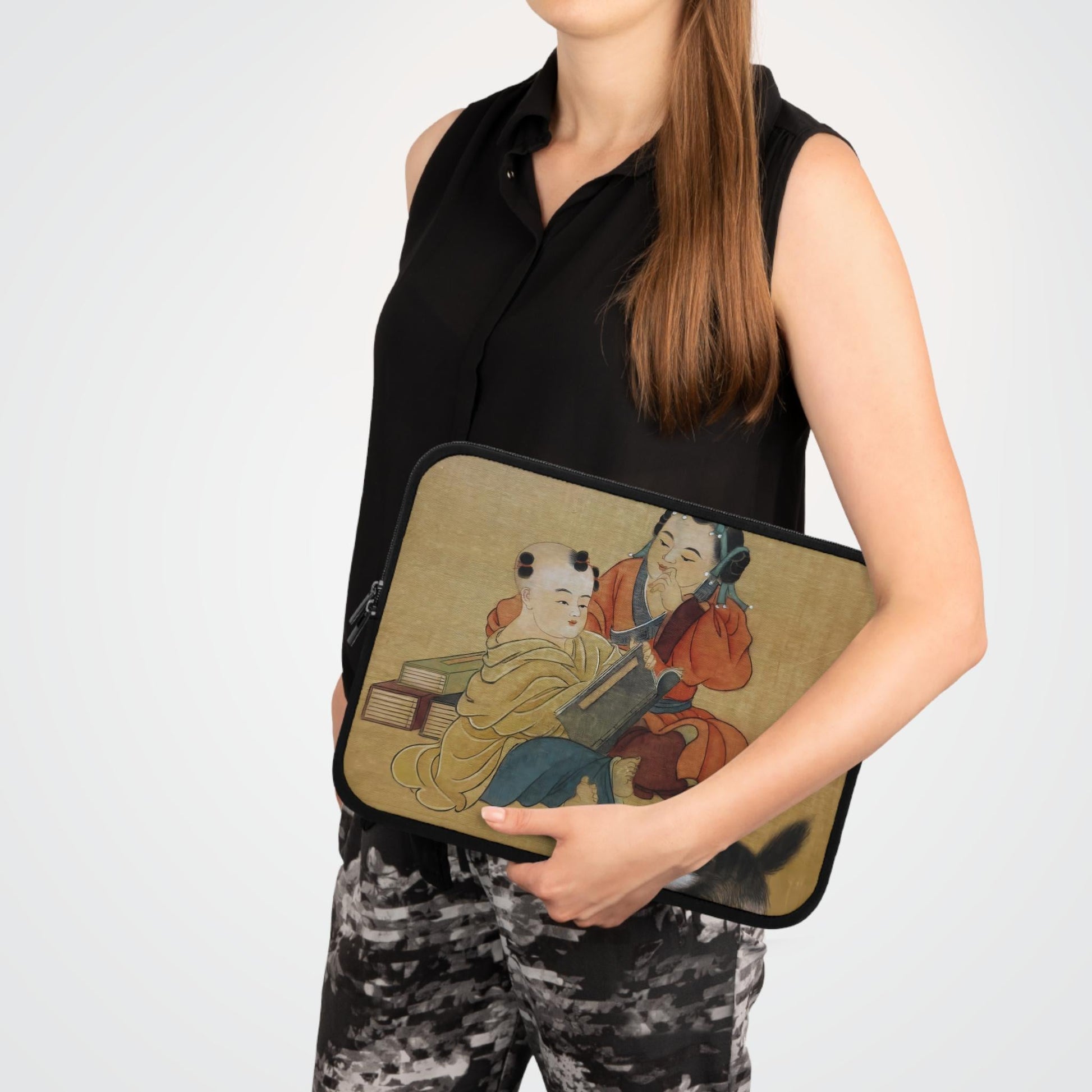Laptop Sleeve with Chinese Watercolor Art, Children with Cat, Protective Case for laptops and digital devices, Artistic Cover, 4 sizes
