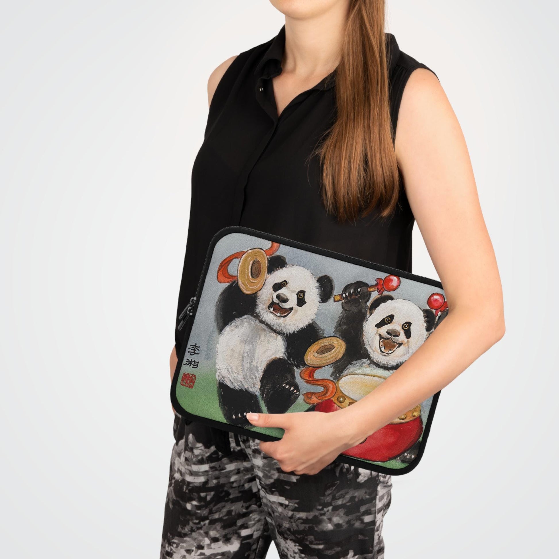 Musical Pandas Laptop Sleeve, Adorable Tech Case, Watercolor Art by Xiang Li, Gift for Students, Back to School, Animal Lover Gift