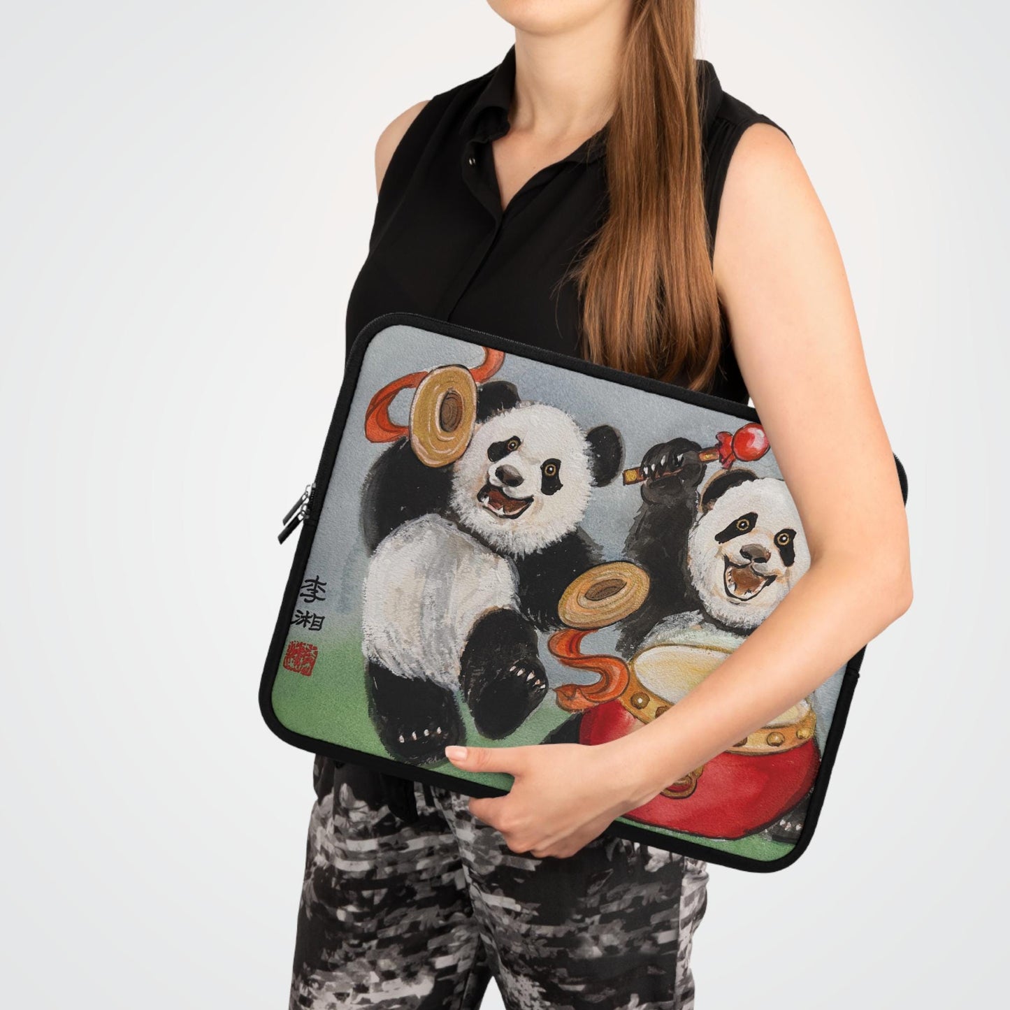 Musical Pandas Laptop Sleeve, Adorable Tech Case, Watercolor Art by Xiang Li, Gift for Students, Back to School, Animal Lover Gift