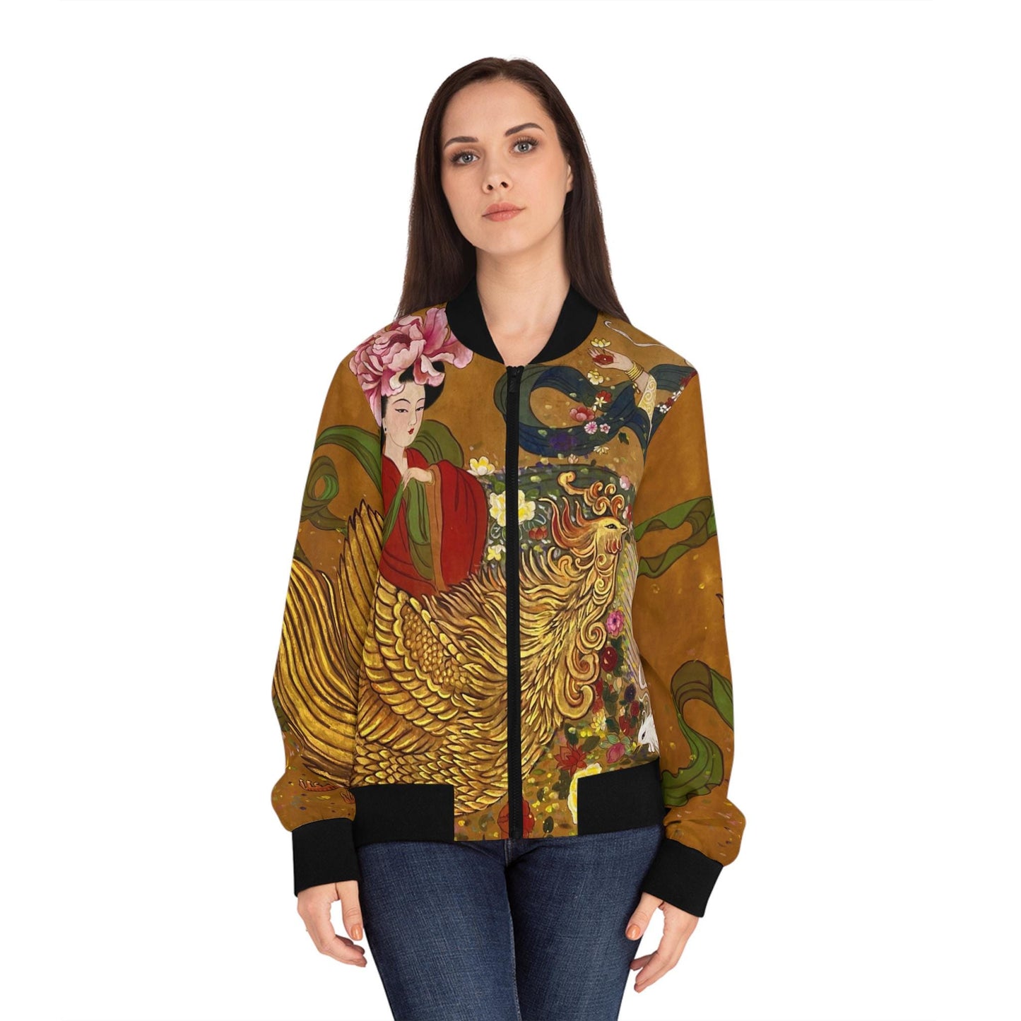 Women's Bomber Jacket - Chinese Empresses Design, Stand-Collar, Ribbed Cuffs - Cute & Badass Outerwear, Exclusive Piece. Gift for Her
