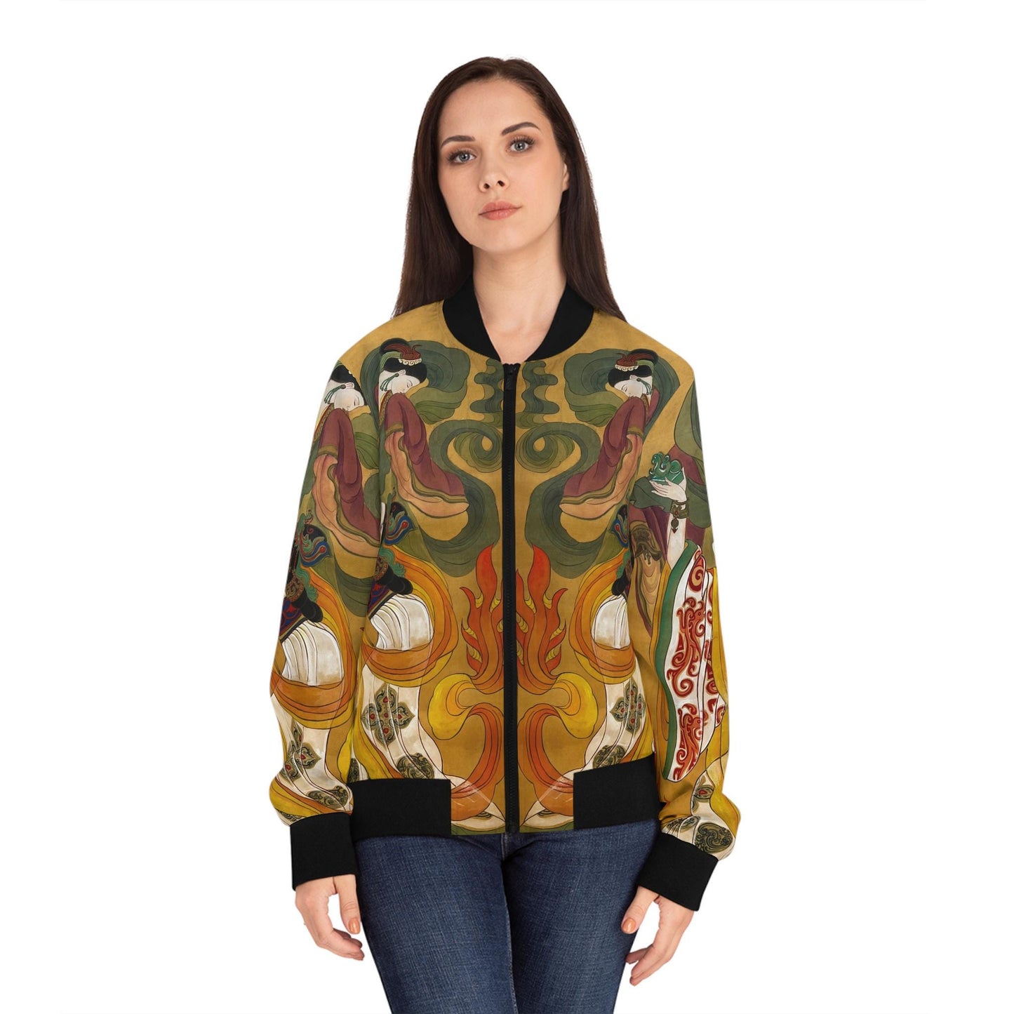 Chinese Empresses Women's Bomber Jacket, Vibrant Colors, Stand-Collar, Ribbed Cuffs, Durable, Comfortable, Unique Statement Piece