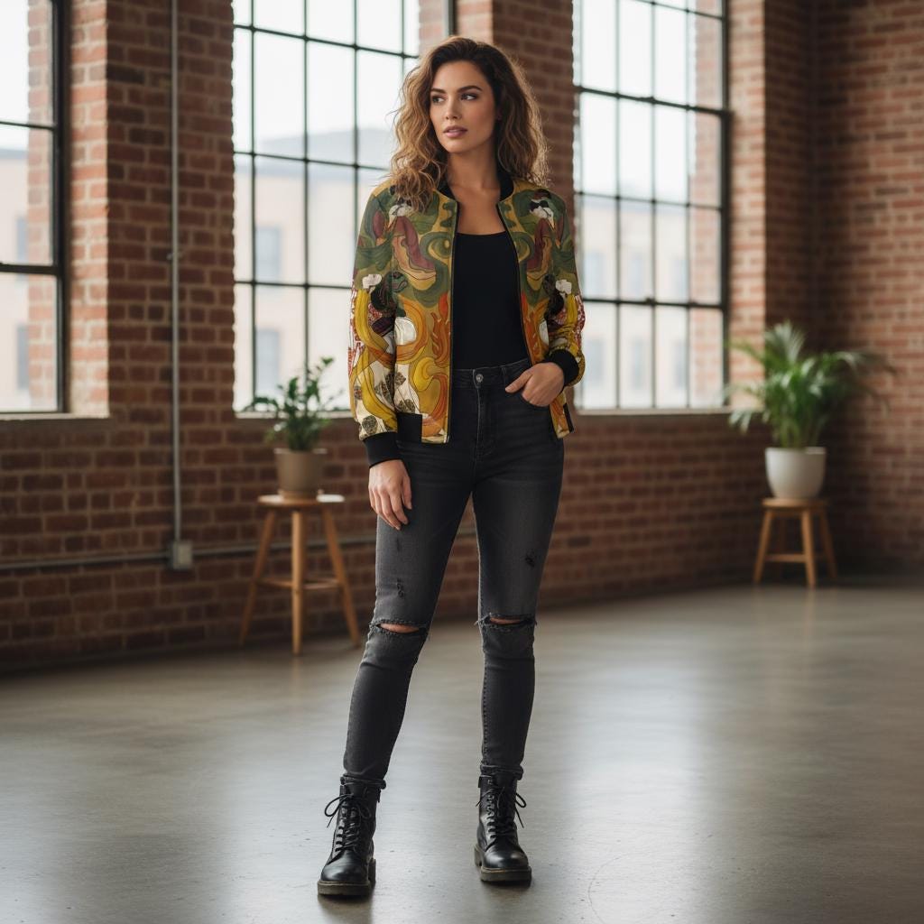 Chinese Empresses Women's Bomber Jacket, Vibrant Colors, Stand-Collar, Ribbed Cuffs, Durable, Comfortable, Unique Statement Piece