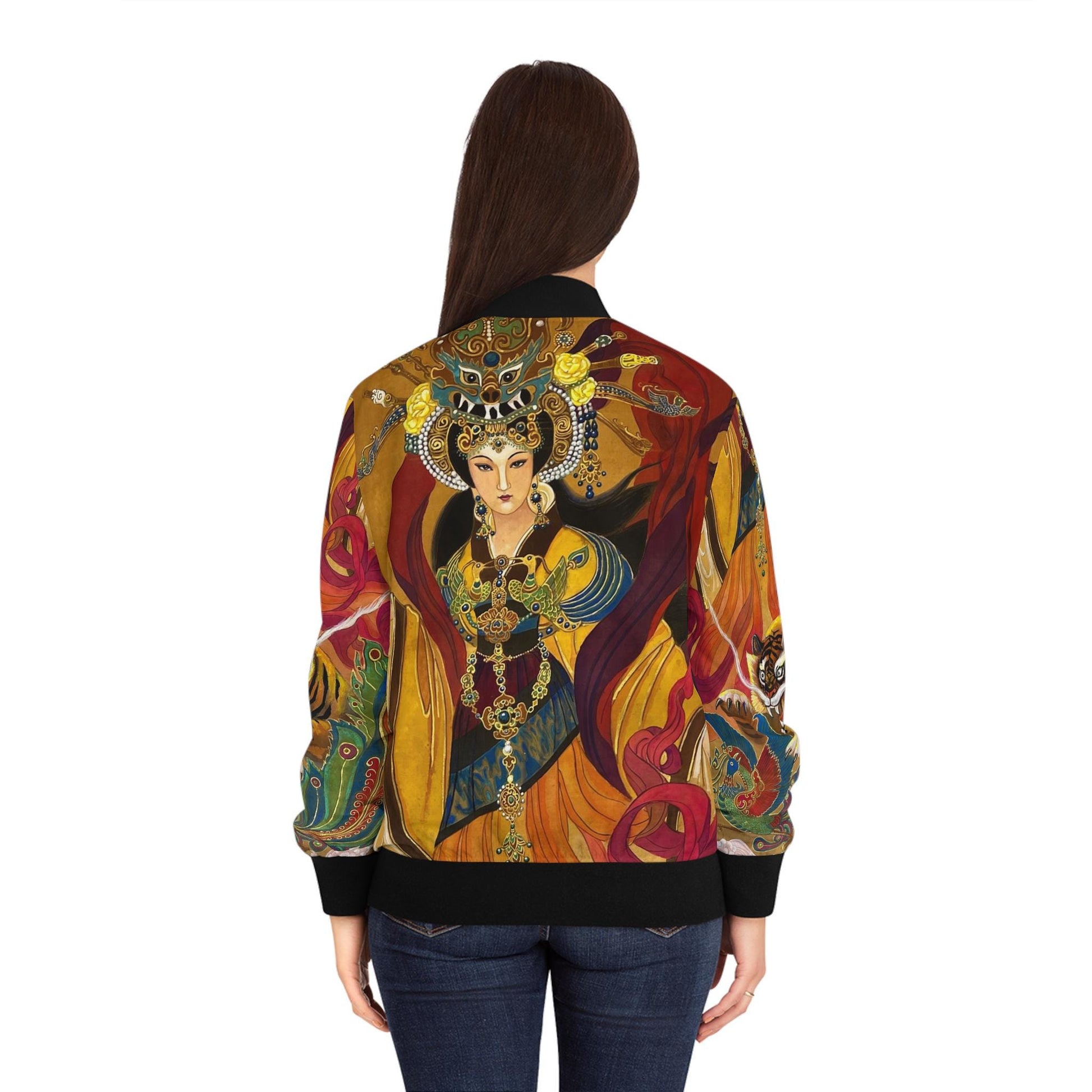 Watercolor Chinese Empress Women's Bomber Jacket, Unique Artwear, Statement Piece, Gift for Her, Chinese Empress Jacket, Women's Outerwear