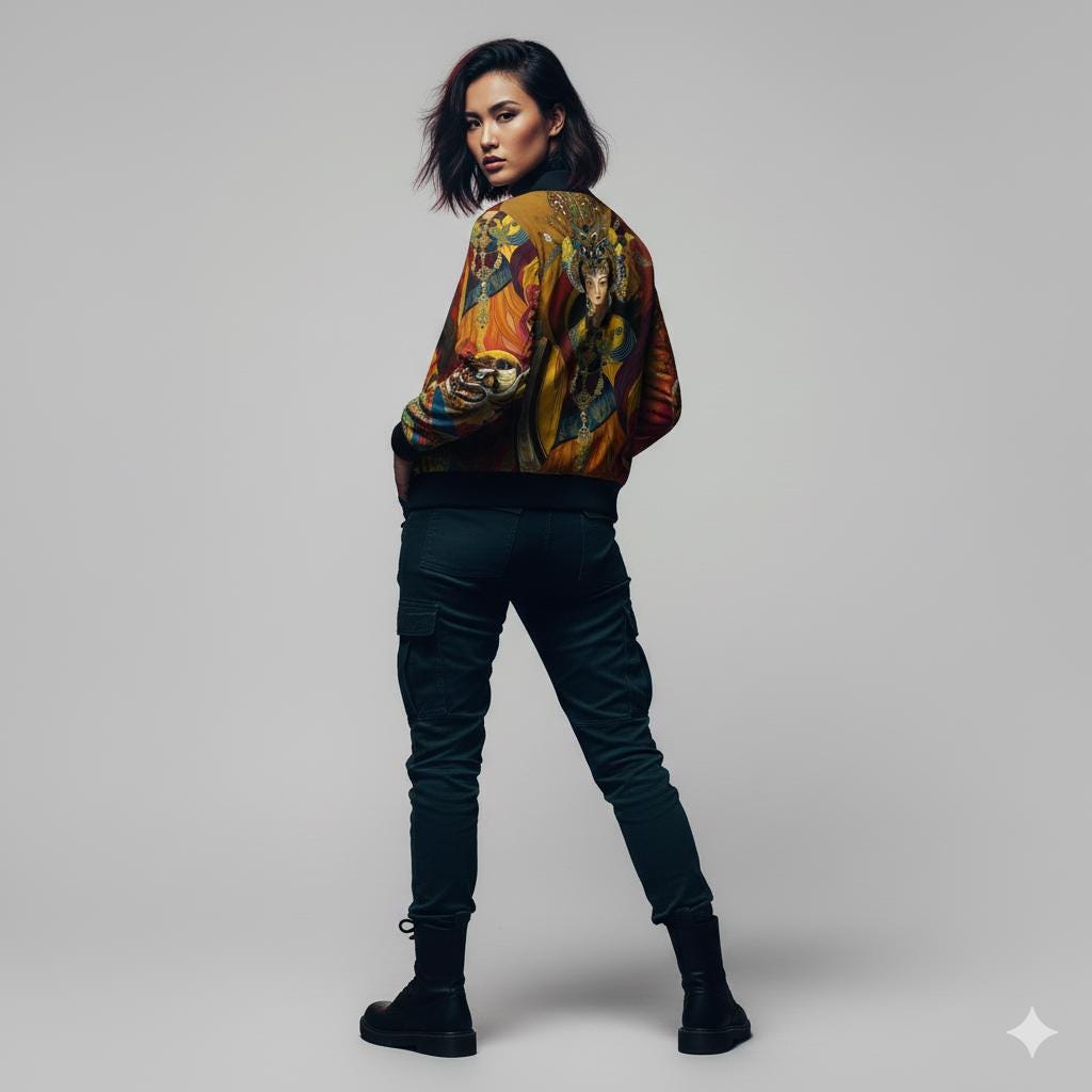 Watercolor Chinese Empress Women's Bomber Jacket, Unique Artwear, Statement Piece, Gift for Her, Chinese Empress Jacket, Women's Outerwear