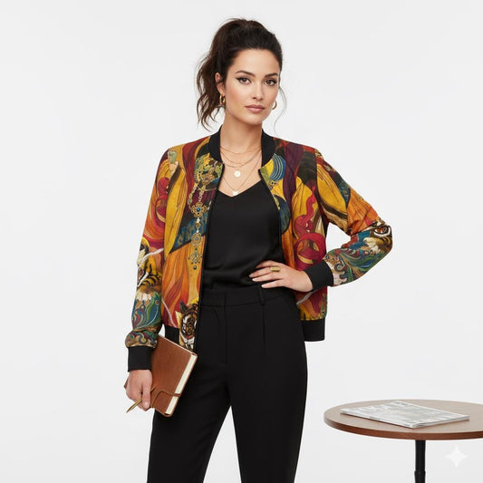 Watercolor Chinese Empress Women's Bomber Jacket, Unique Artwear, Statement Piece, Gift for Her, Chinese Empress Jacket, Women's Outerwear