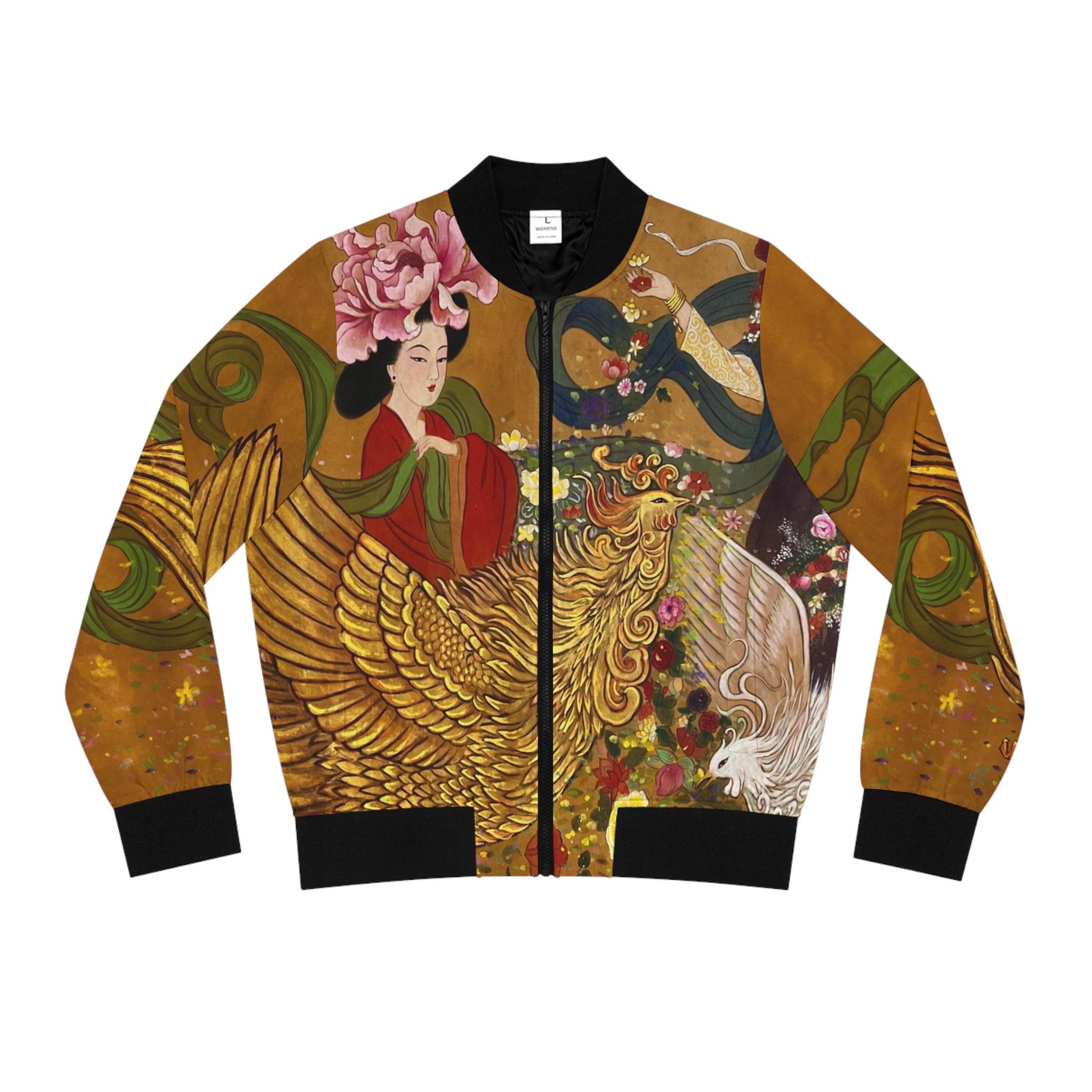 Women's Bomber Jacket - Chinese Empresses Design, Stand-Collar, Ribbed Cuffs - Cute & Badass Outerwear, Exclusive Piece. Gift for Her