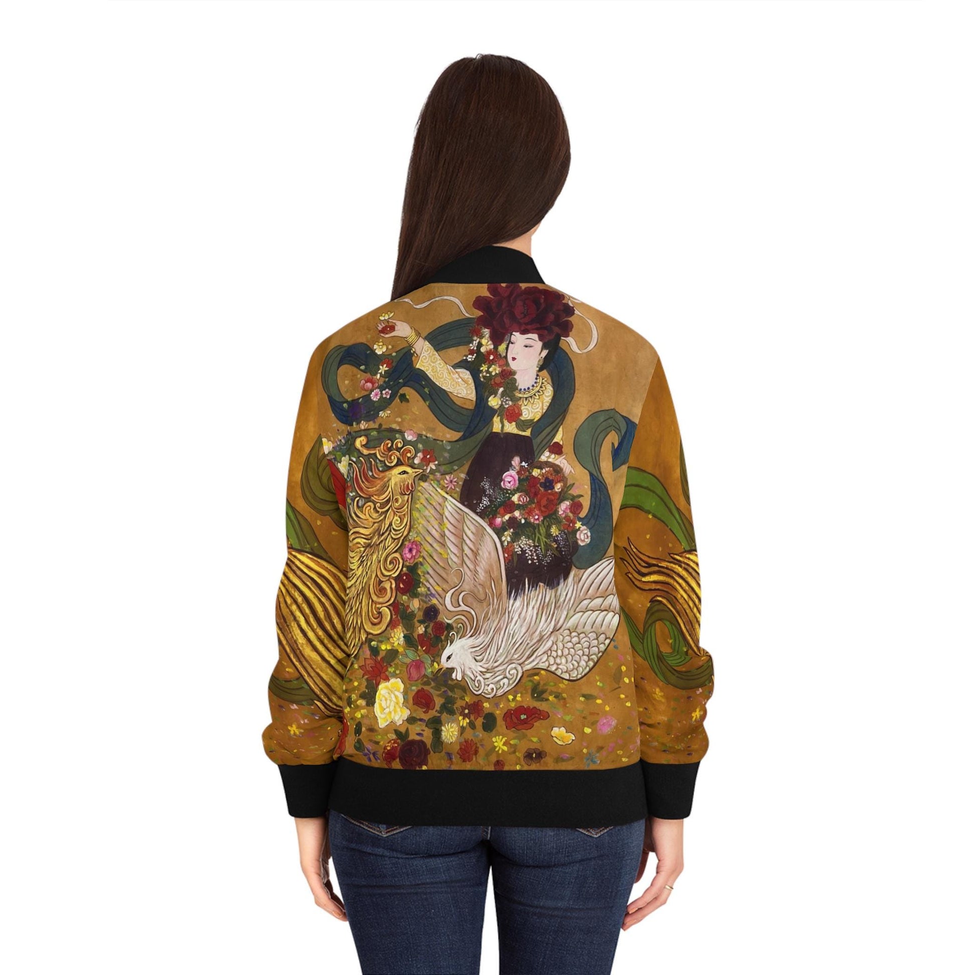 Women's Bomber Jacket - Chinese Empresses Design, Stand-Collar, Ribbed Cuffs - Cute & Badass Outerwear, Exclusive Piece. Gift for Her