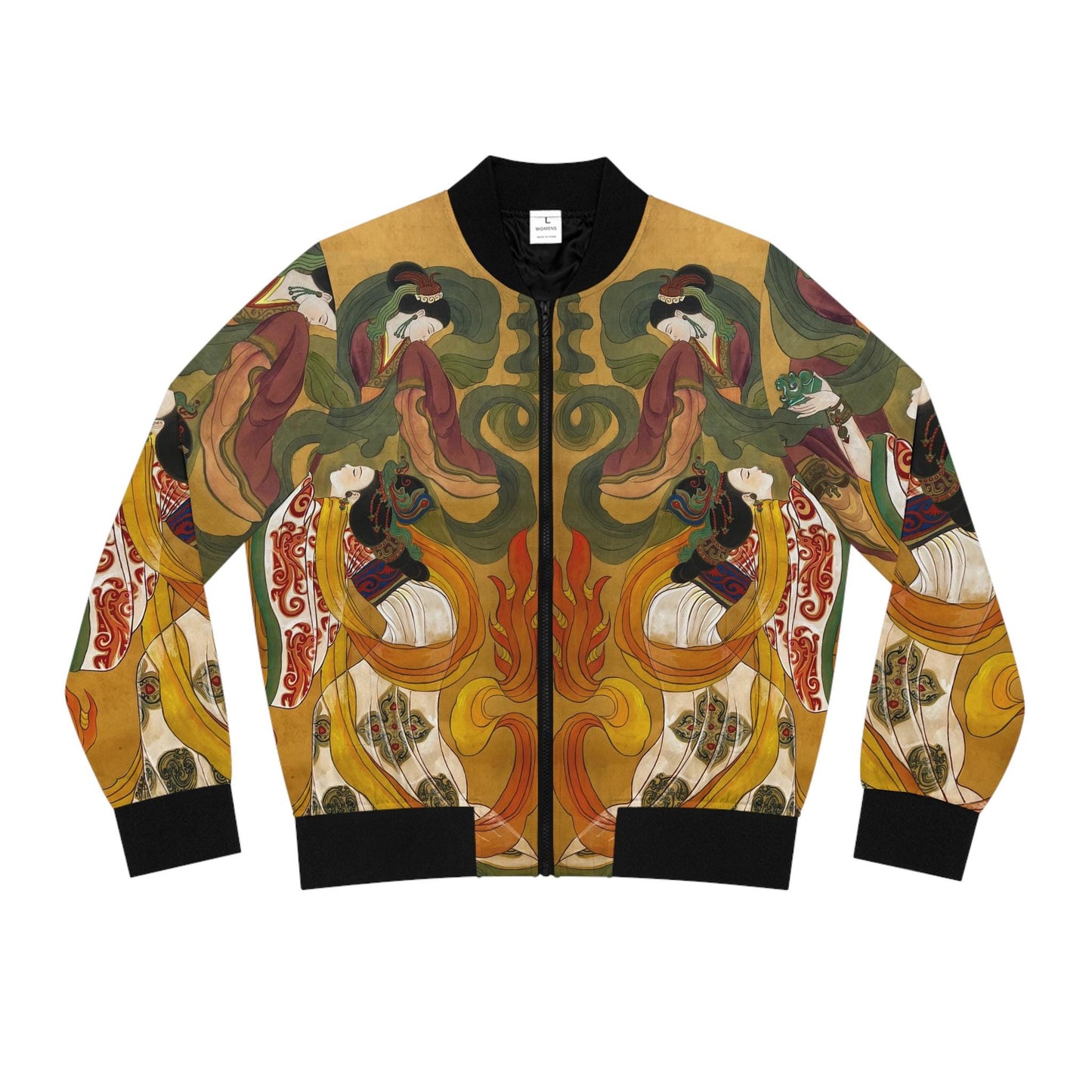 Chinese Empresses Women's Bomber Jacket, Vibrant Colors, Stand-Collar, Ribbed Cuffs, Durable, Comfortable, Unique Statement Piece