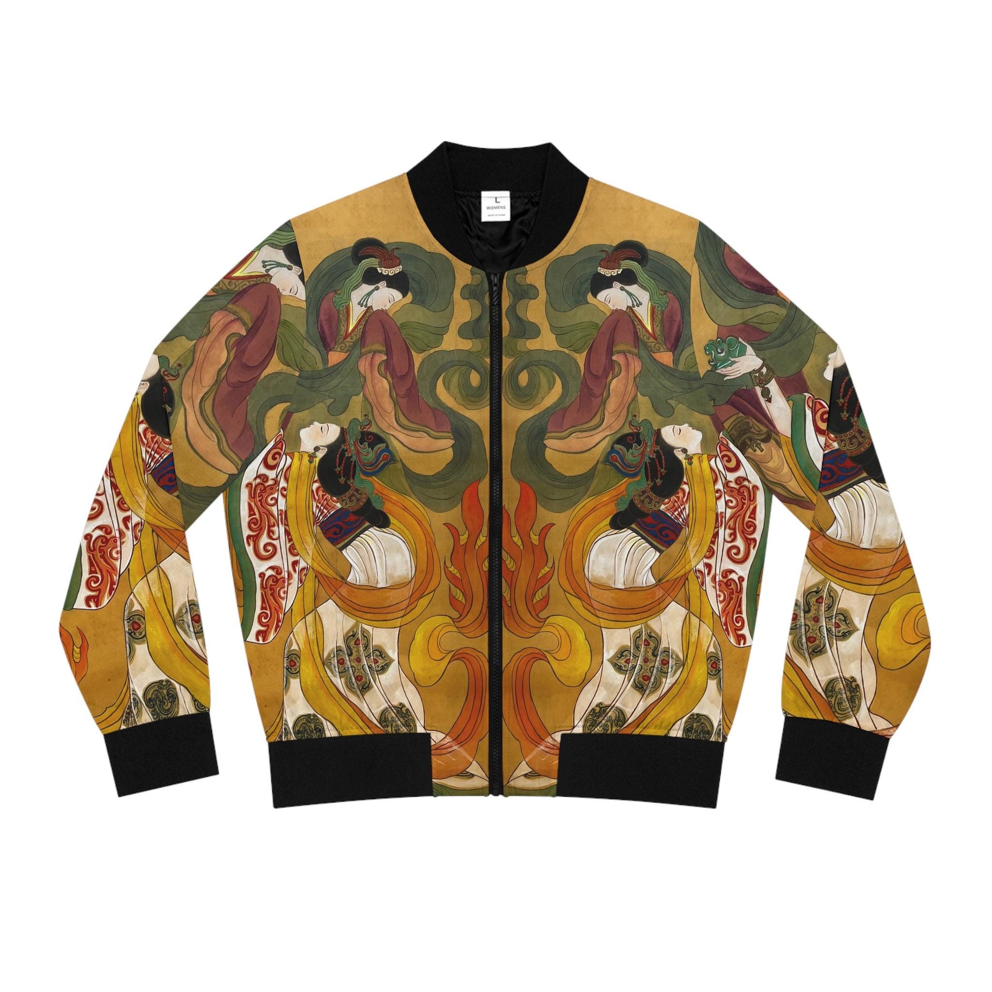 Chinese Empresses Women's Bomber Jacket, Vibrant Colors, Stand-Collar, Ribbed Cuffs, Durable, Comfortable, Unique Statement Piece