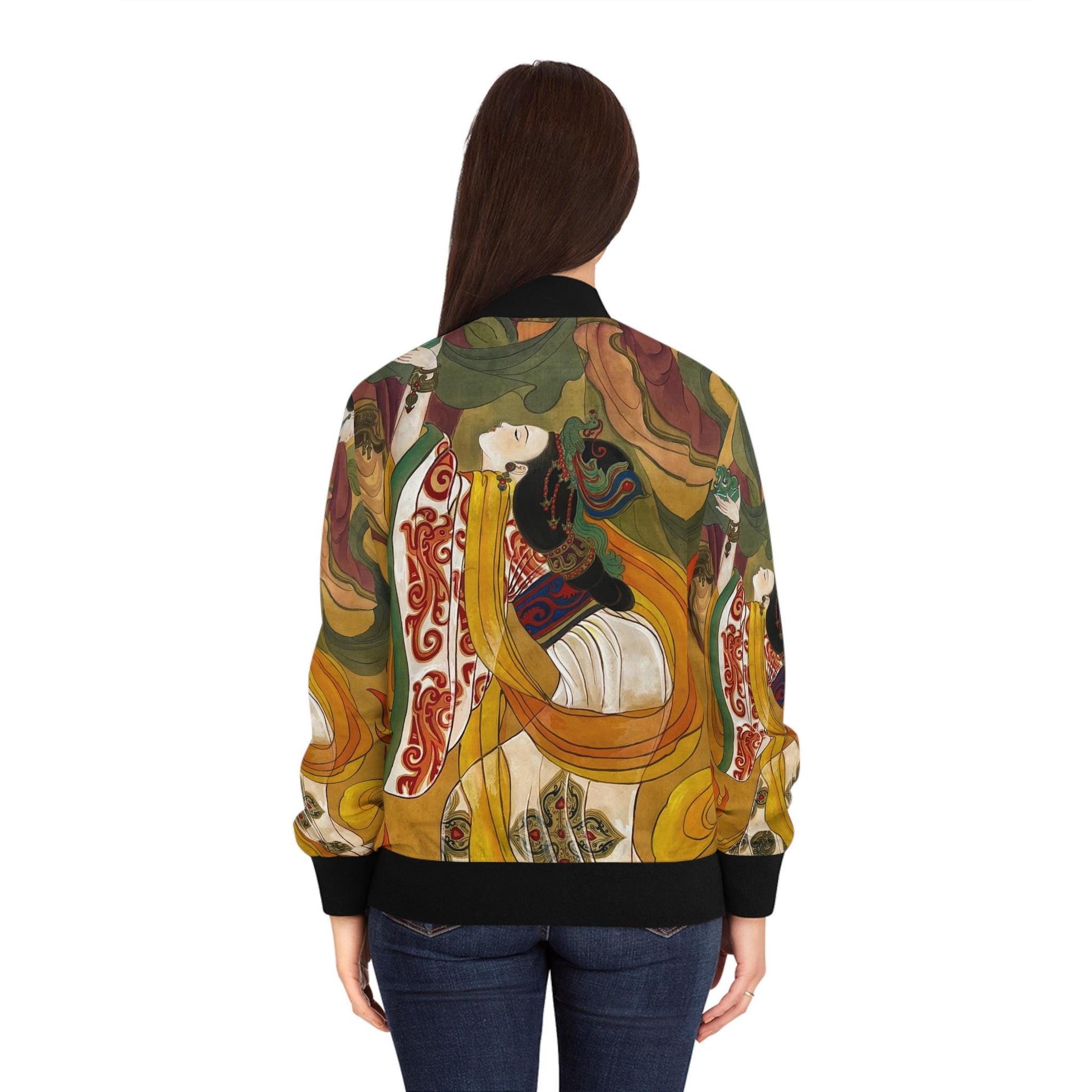 Chinese Empresses Women's Bomber Jacket, Vibrant Colors, Stand-Collar, Ribbed Cuffs, Durable, Comfortable, Unique Statement Piece