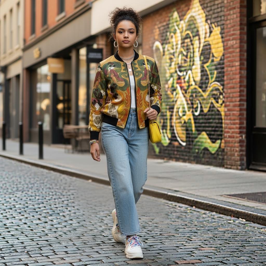 Chinese Empresses Women's Bomber Jacket, Vibrant Colors, Stand-Collar, Ribbed Cuffs, Durable, Comfortable, Unique Statement Piece