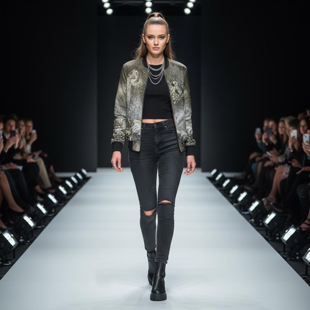 Chinese Empresses Women's Bomber Jacket, Black, White & Gray Theme, Stand-Collar, Ribbed Cuffs, Durable, Comfortable, Fall Outerwear