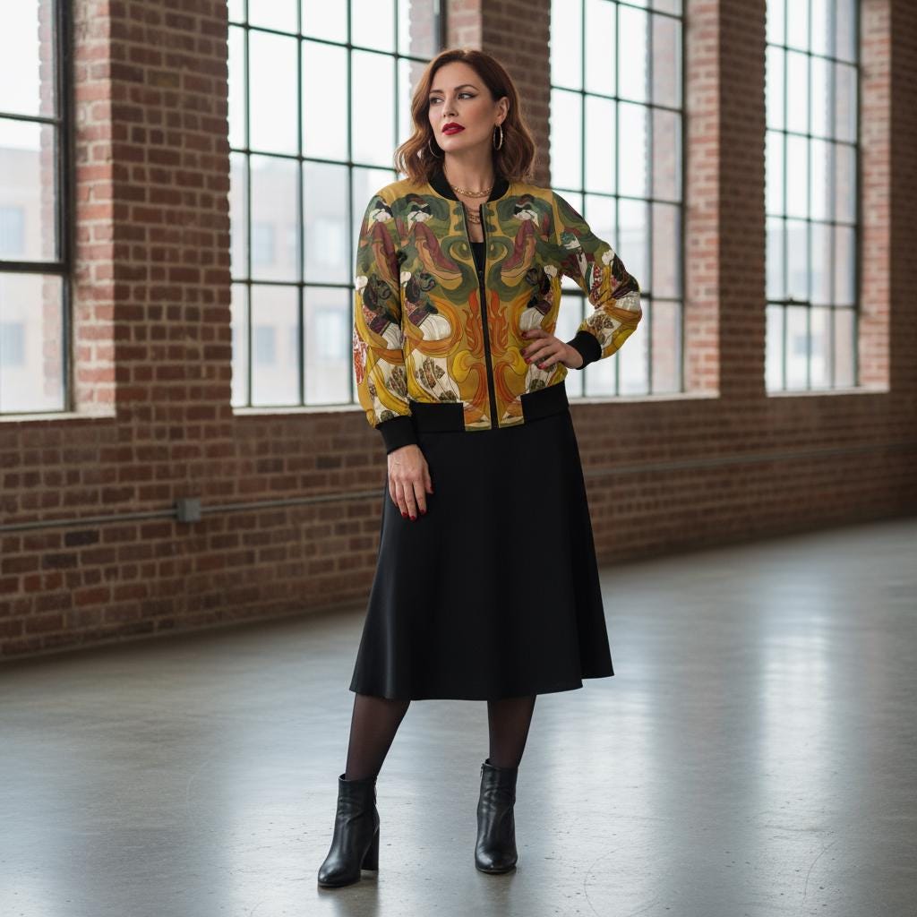 Chinese Empresses Women's Bomber Jacket, Vibrant Colors, Stand-Collar, Ribbed Cuffs, Durable, Comfortable, Unique Statement Piece