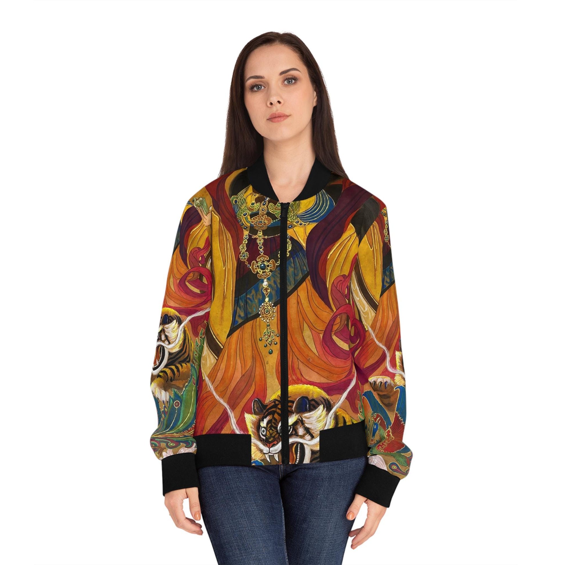 Watercolor Chinese Empress Women's Bomber Jacket, Unique Artwear, Statement Piece, Gift for Her, Chinese Empress Jacket, Women's Outerwear