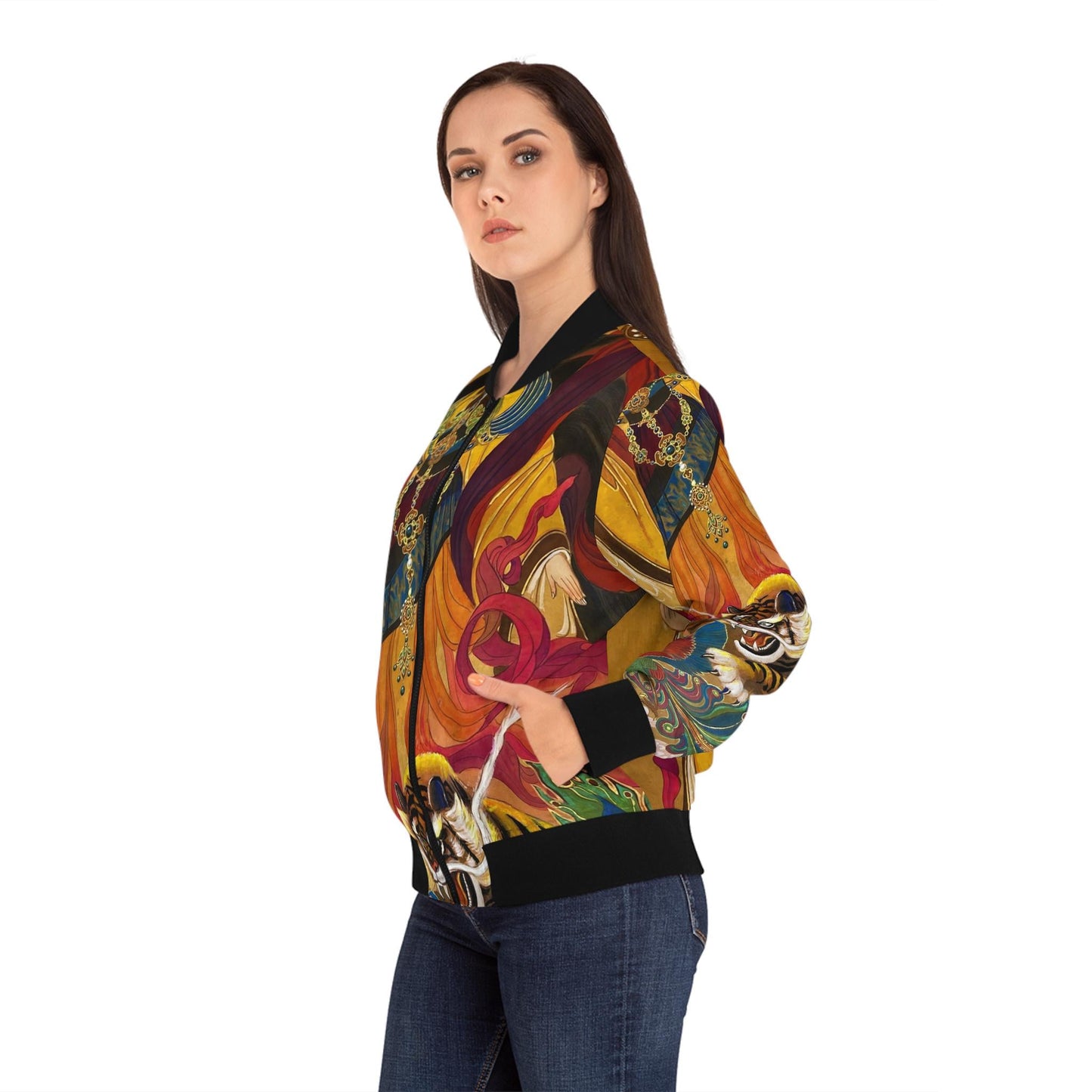 Watercolor Chinese Empress Women's Bomber Jacket, Unique Artwear, Statement Piece, Gift for Her, Chinese Empress Jacket, Women's Outerwear