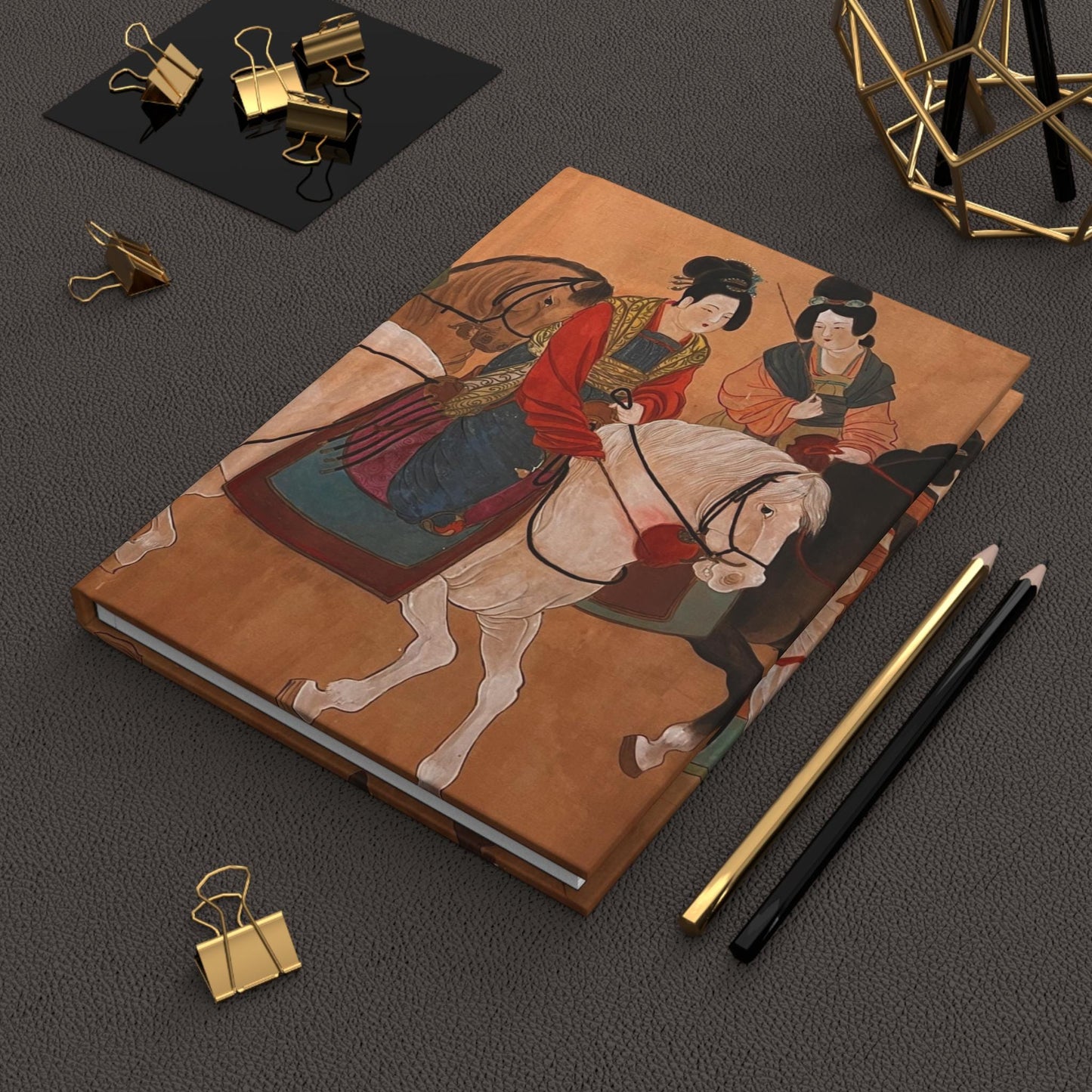 Year of the Horse, Tang Dynasty Empresses, Artistic Hardcover Journal with Asian Horse Riders Design, Vintage Art Journal, Gift for Writers