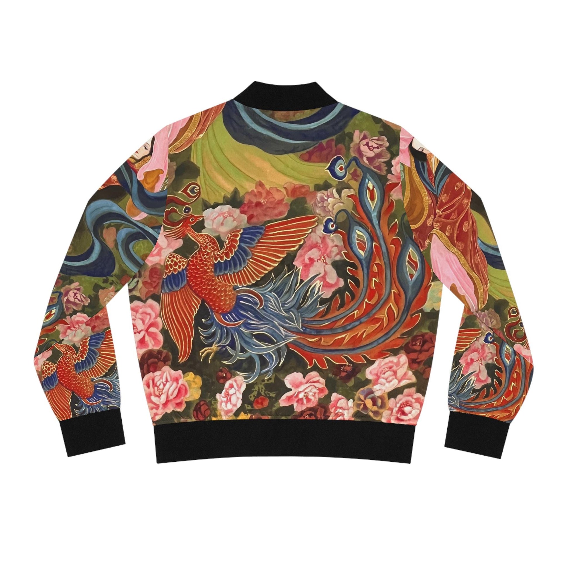 Watercolor Chinese Empress Women's Bomber Jacket, Trendy Floral Fashion Statement, Colorful Elegant Outerwear, Gift for Her, Asian Inspired