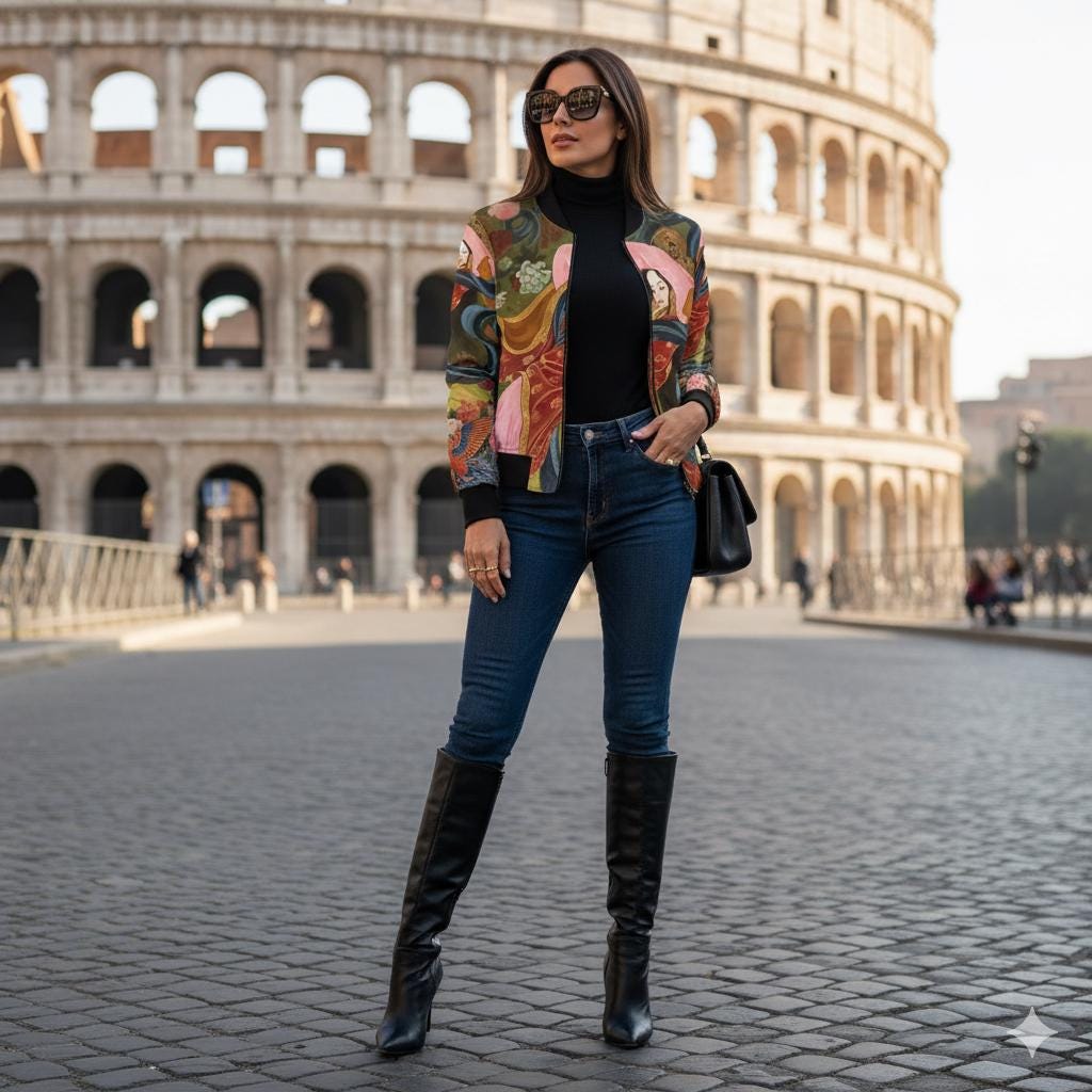 Watercolor Chinese Empress Women's Bomber Jacket, Trendy Floral Fashion Statement, Colorful Elegant Outerwear, Gift for Her, Asian Inspired