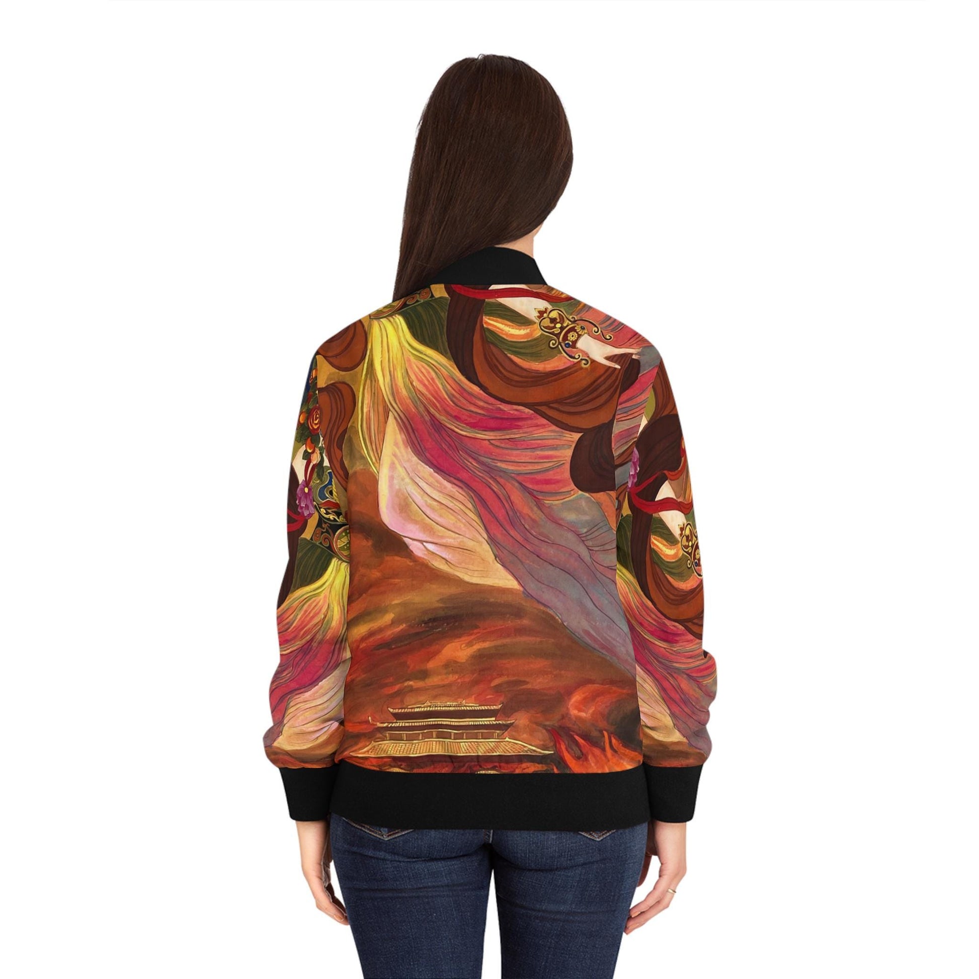 Chinese Empresses Women's Bomber Jacket - Outerwear Gift for Her, Ribbed Cuffs, Watercolor Art, Fashion Statement, Asian Inspired