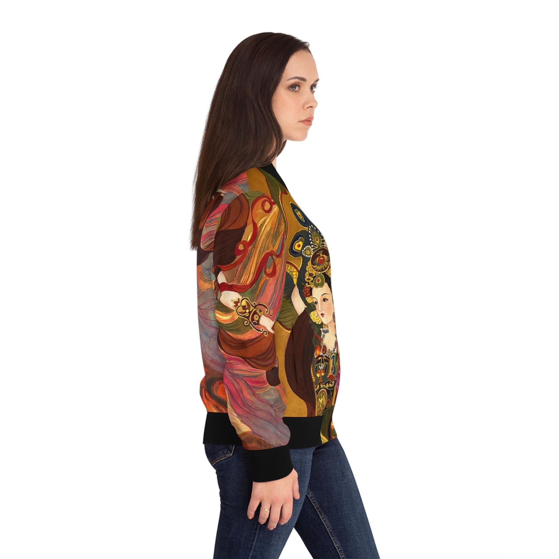 Chinese Empresses Women's Bomber Jacket - Outerwear Gift for Her, Ribbed Cuffs, Watercolor Art, Fashion Statement, Asian Inspired