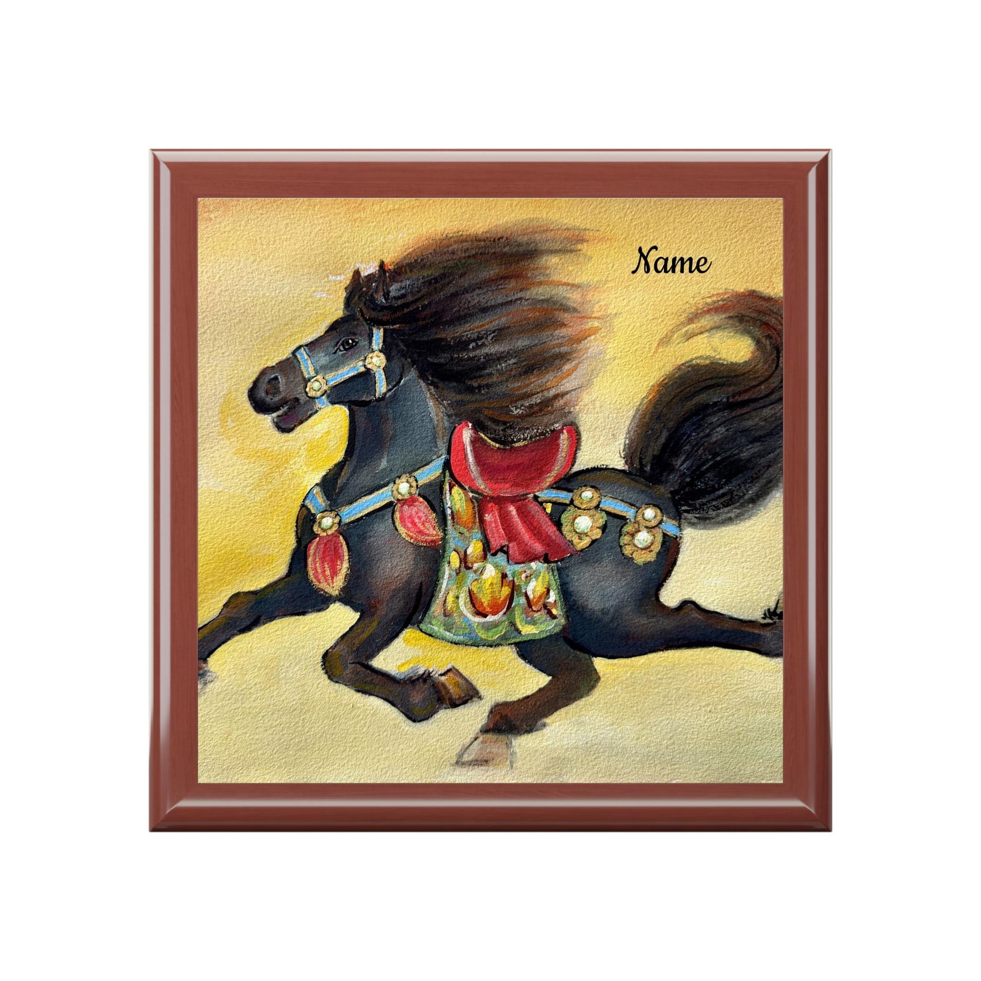 Wooden Jewelry Box with Year of the Horse Design | Chinese New Year 2026 Gift, Watercolor Horse by Xiang Li, Personalized Keepsake Box