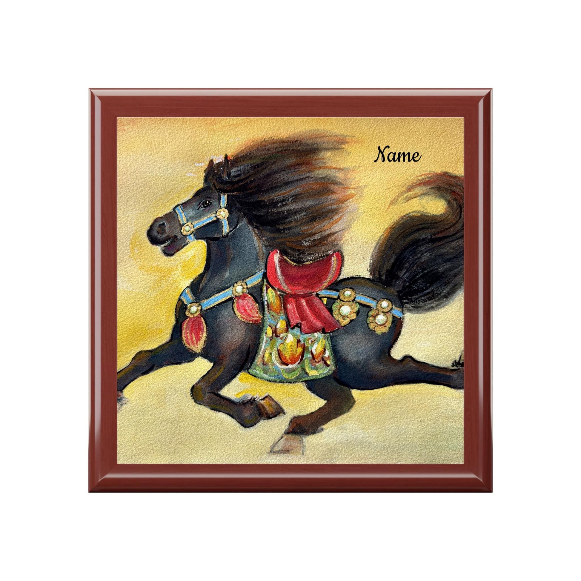 Wooden Jewelry Box with Year of the Horse Design | Chinese New Year 2026 Gift, Watercolor Horse by Xiang Li, Personalized Keepsake Box