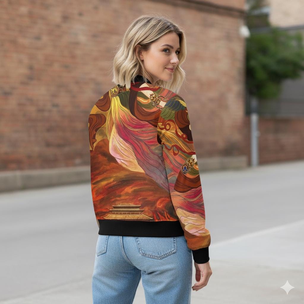 Chinese Empresses Women's Bomber Jacket - Outerwear Gift for Her, Ribbed Cuffs, Watercolor Art, Fashion Statement, Asian Inspired