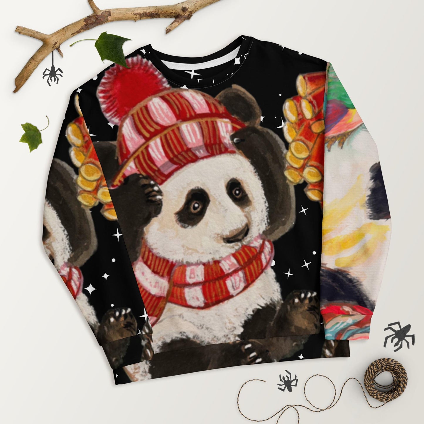 Chinese Panda Fireworks Lunar New Year Starry Night Print Unisex Sweatshirt