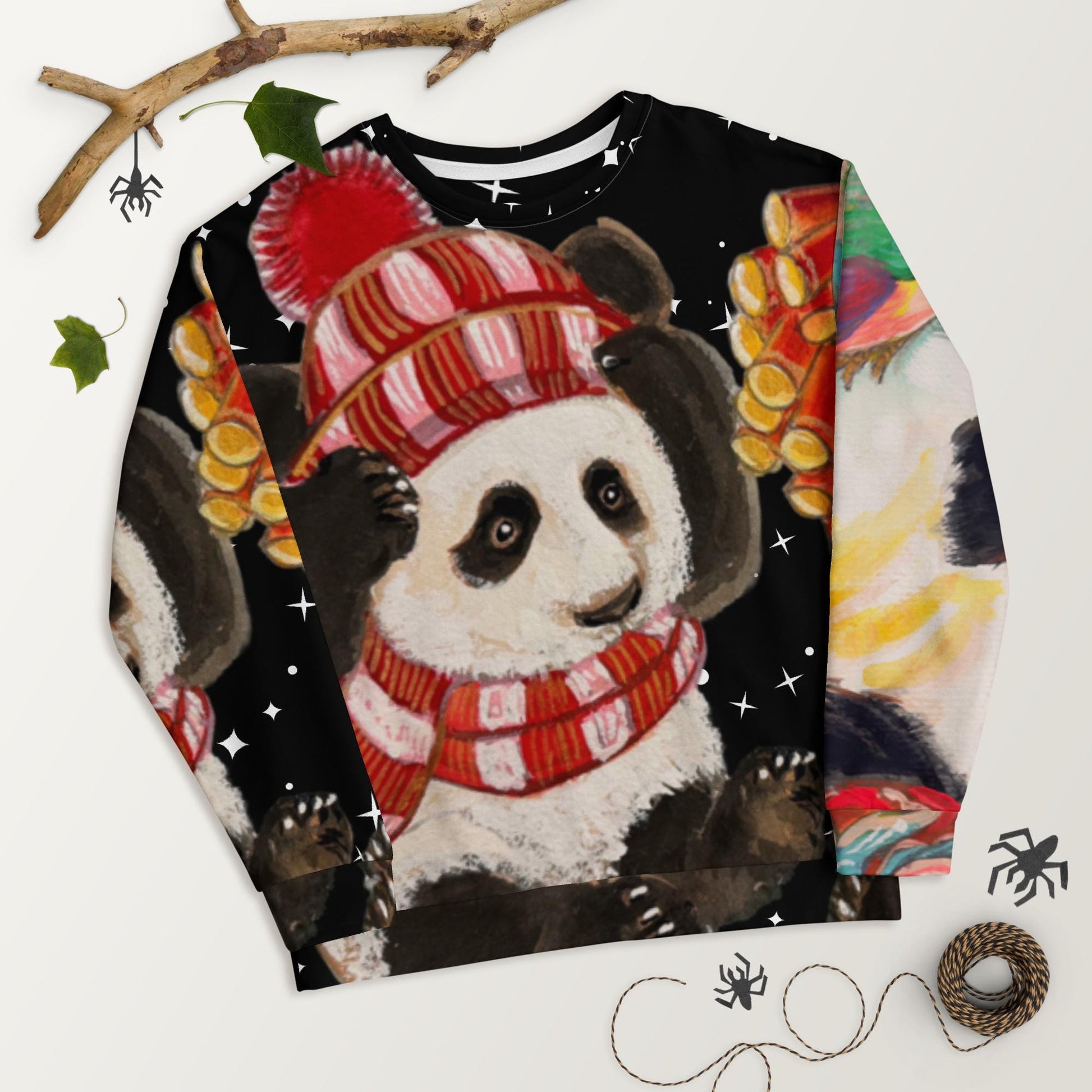 Chinese Panda Fireworks Lunar New Year Starry Night Print Unisex Sweatshirt