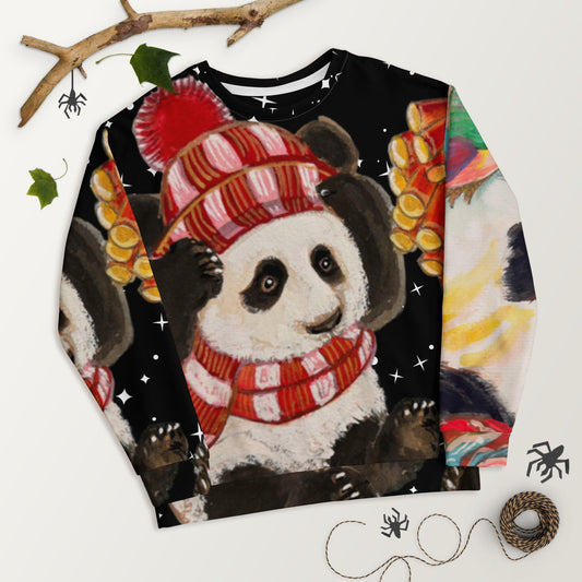 Chinese Panda Fireworks Lunar New Year Starry Night Print Unisex Sweatshirt