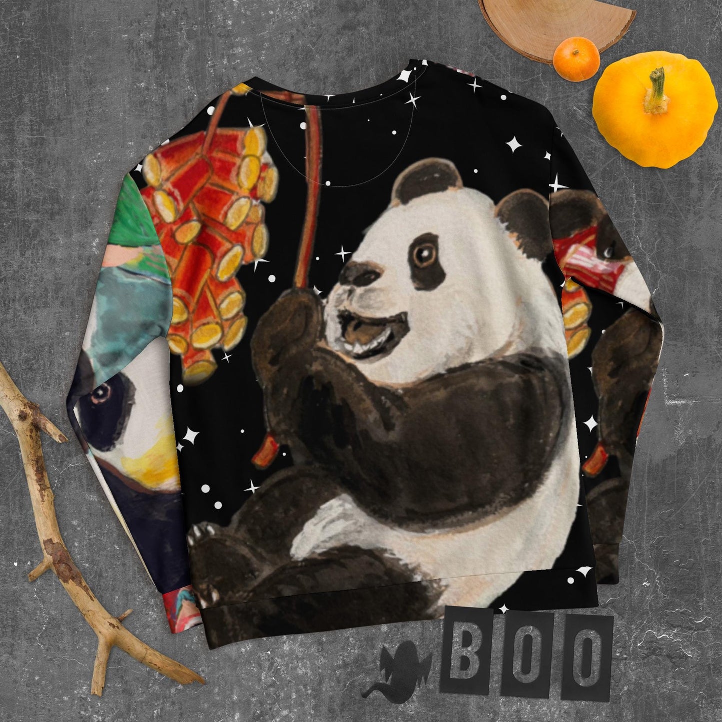 Chinese Panda Fireworks Lunar New Year Starry Night Print Unisex Sweatshirt