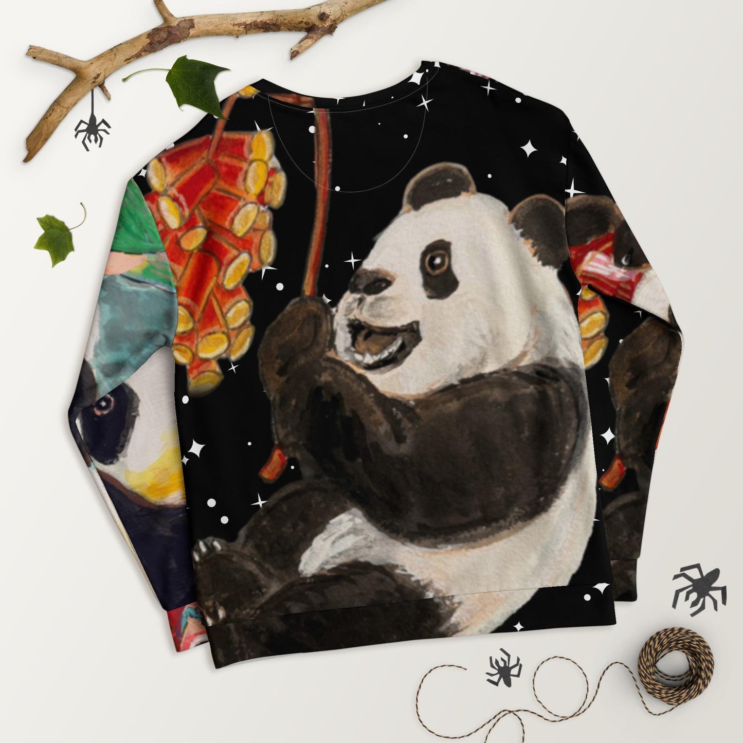Chinese Panda Fireworks Lunar New Year Starry Night Print Unisex Sweatshirt