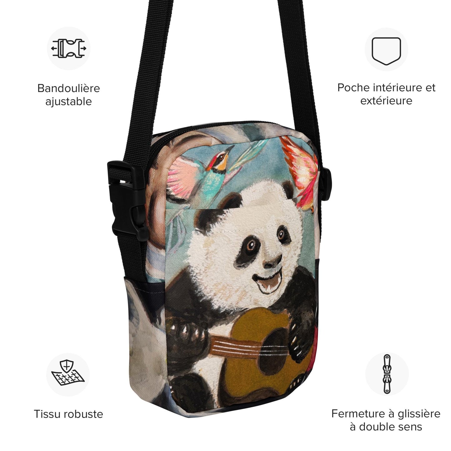 Chinese Happy Panda Lunar New Year Guitar Singing Gift for Her Gift for Children Utility crossbody bag