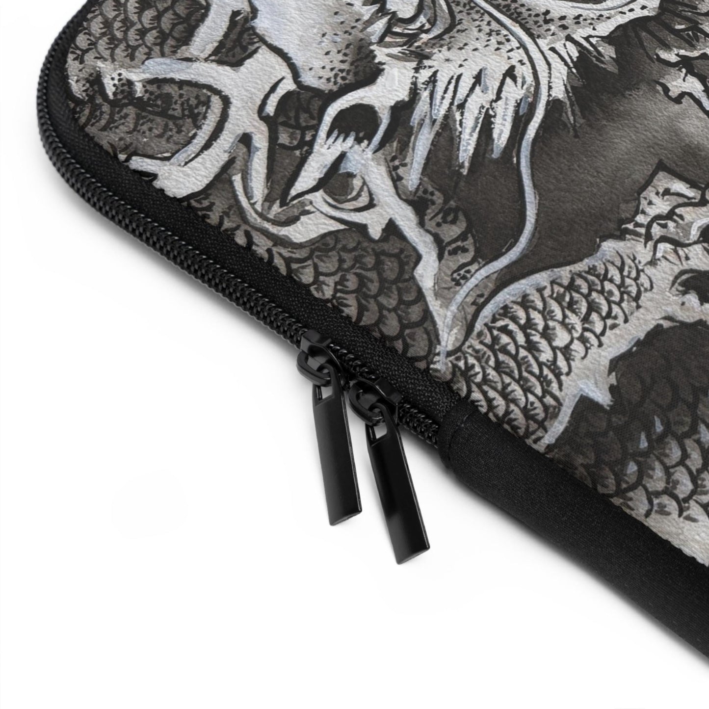 Panda and Dragon Illustration Laptop Sleeve | Black and White Ink Art