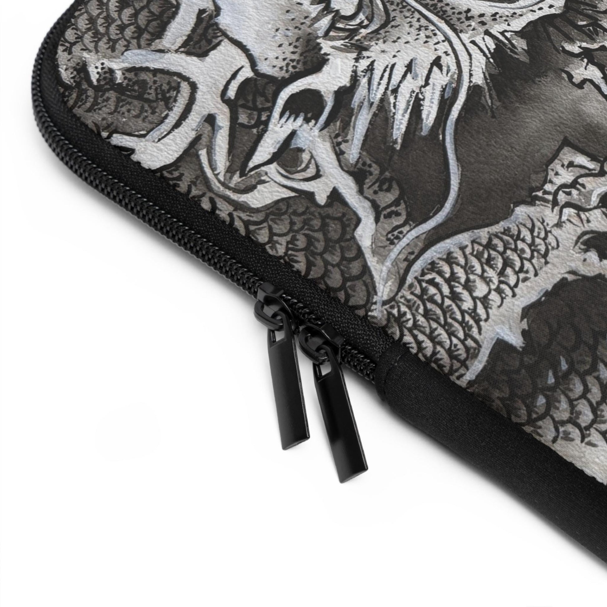 Panda and Dragon Illustration Laptop Sleeve | Black and White Ink Art