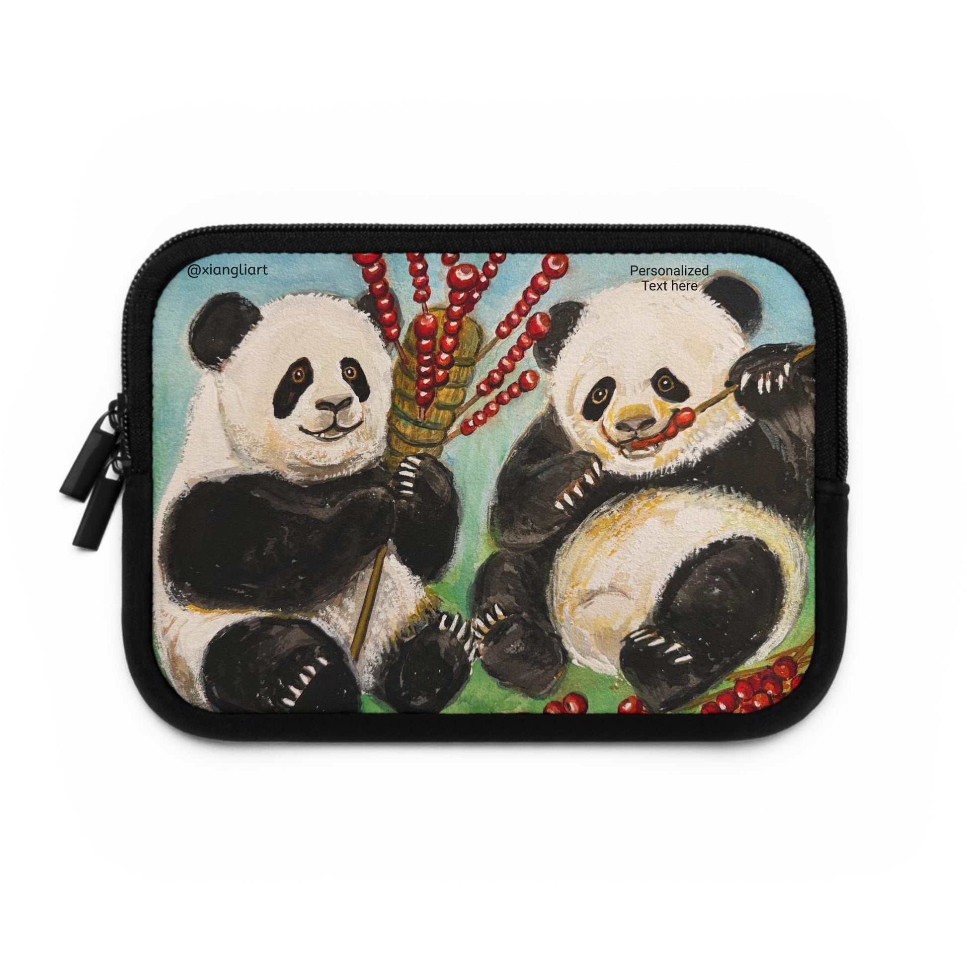 Playful Panda Chinese Hawthorn Candy Laptop Sleeve | Cute Bamboo Illustration