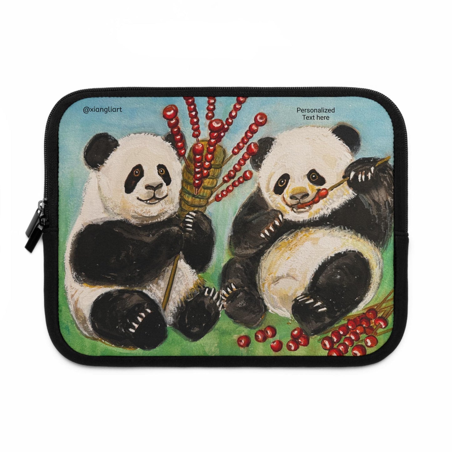 Playful Panda Chinese Hawthorn Candy Laptop Sleeve | Cute Bamboo Illustration