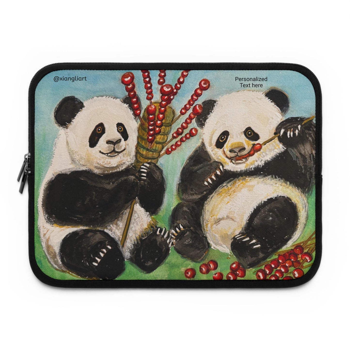 Playful Panda Chinese Hawthorn Candy Laptop Sleeve | Cute Bamboo Illustration