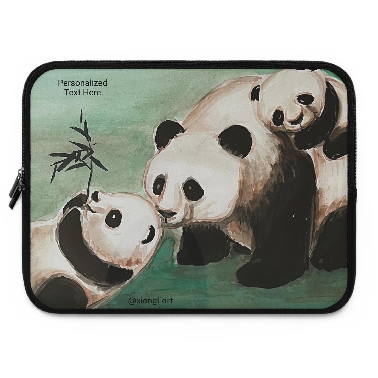Playful Panda Family Laptop Sleeve | Cute Bamboo Illustration
