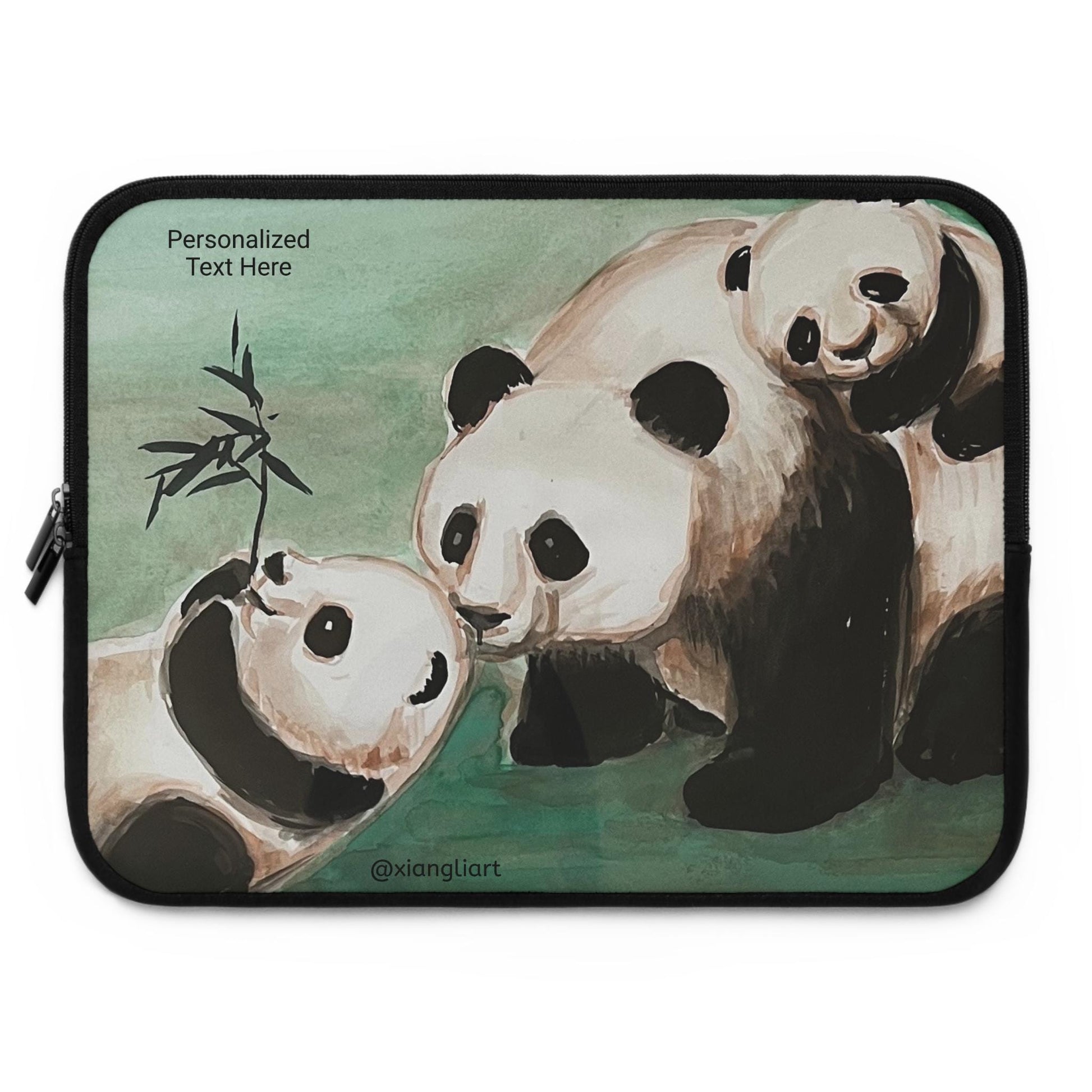 Playful Panda Family Laptop Sleeve | Cute Bamboo Illustration