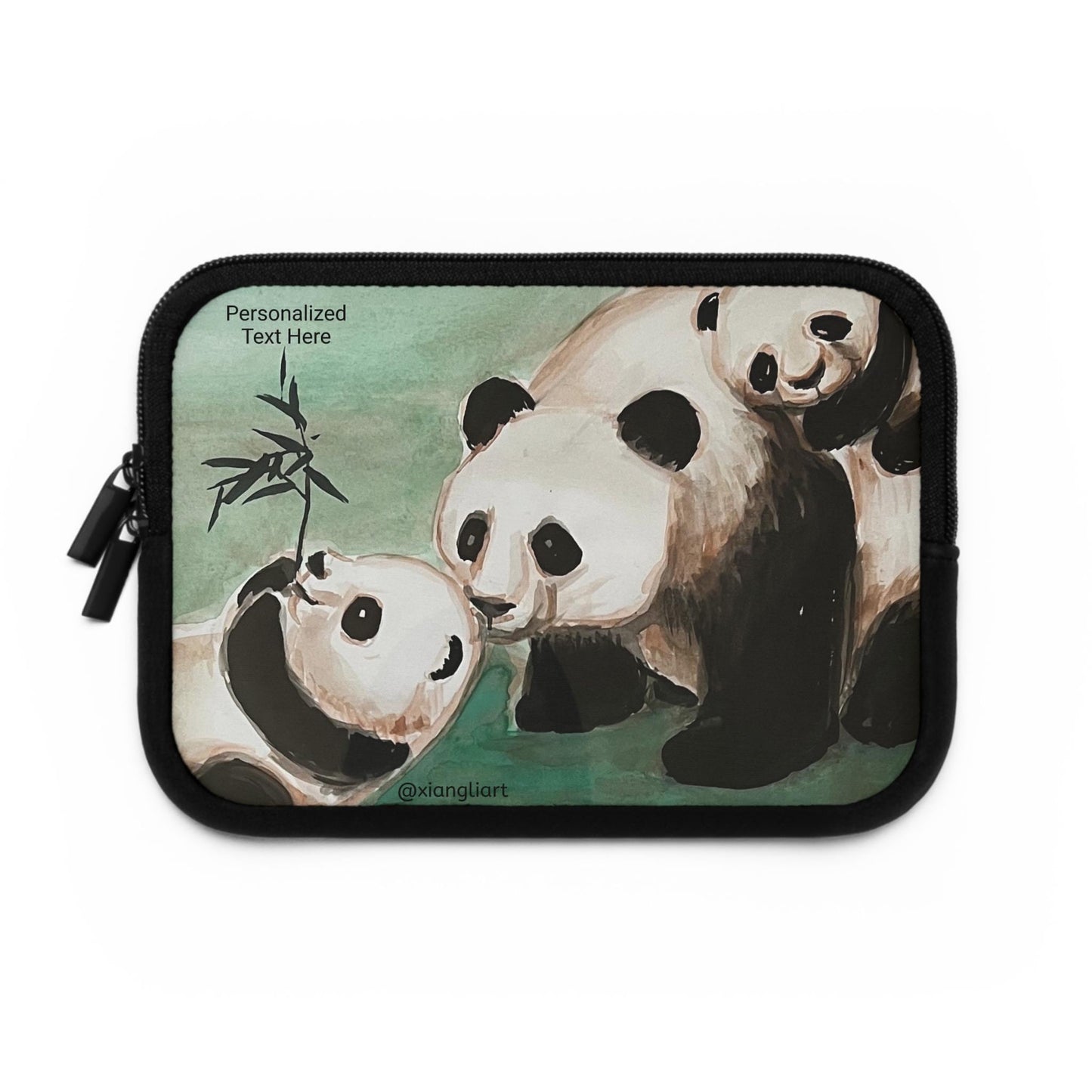 Playful Panda Family Laptop Sleeve | Cute Bamboo Illustration