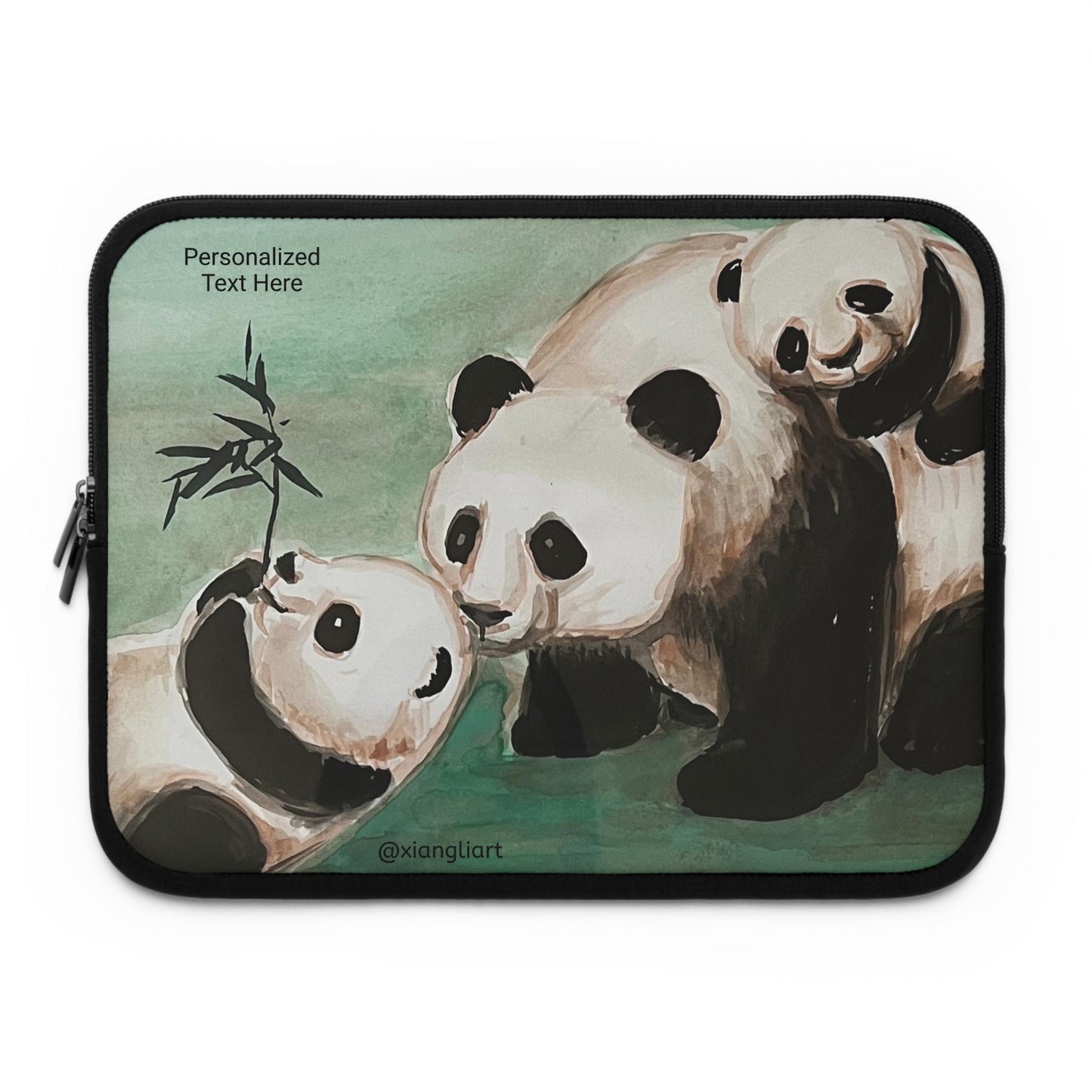Playful Panda Family Laptop Sleeve | Cute Bamboo Illustration