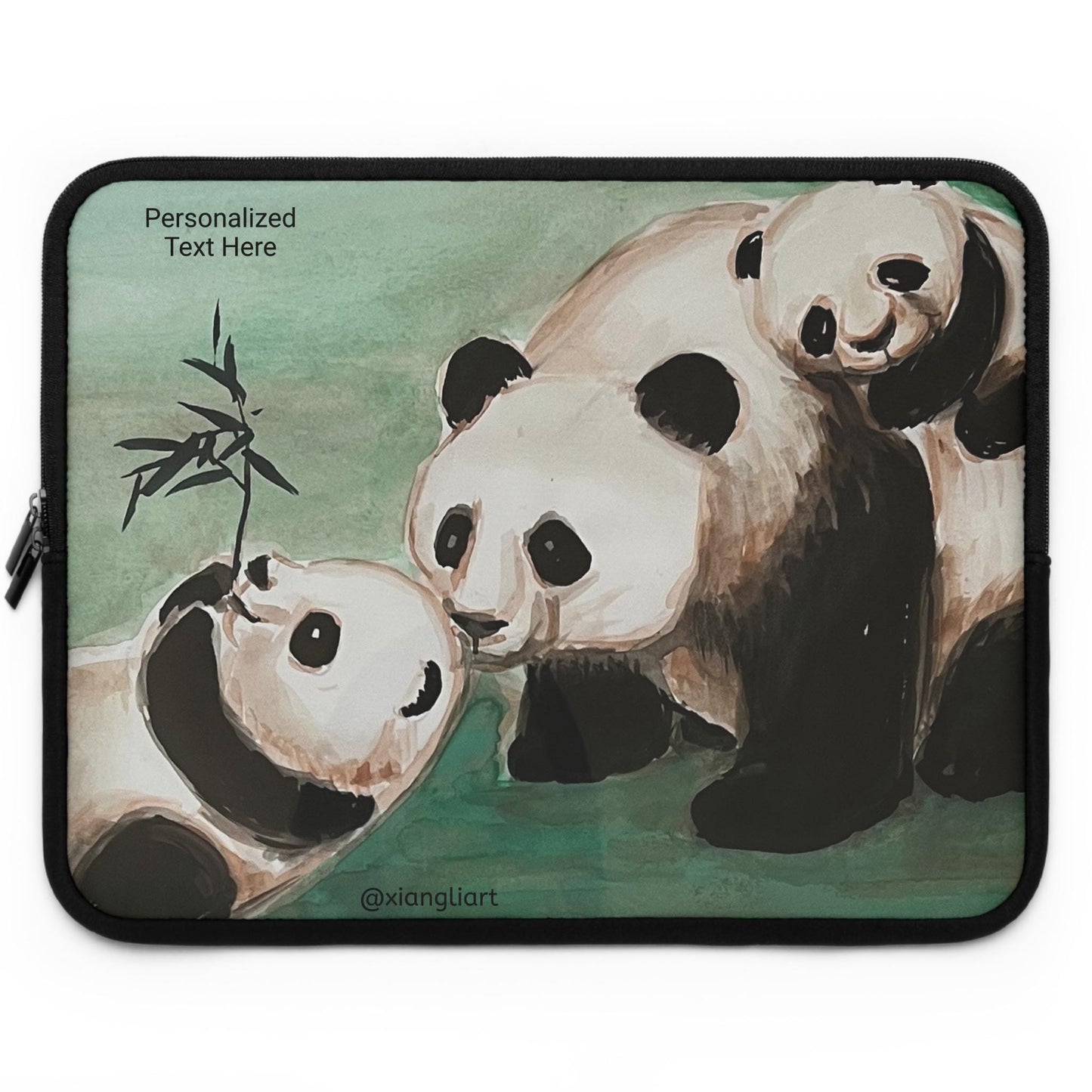 Playful Panda Family Laptop Sleeve | Cute Bamboo Illustration