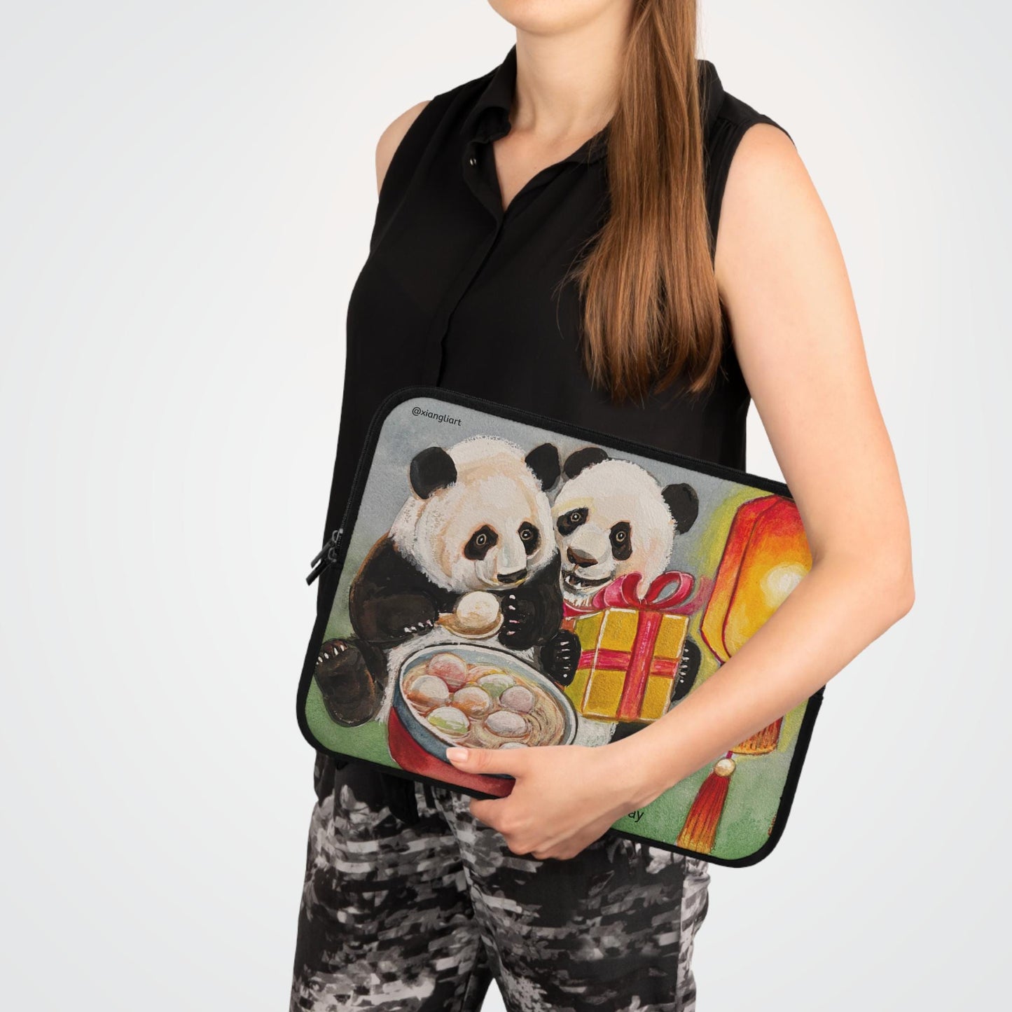 Panda Lantern Celebration Lunar New Year, Eating Tang Yuan, Chinese glutinous rice balls, Laptop Sleeve | Cute Pandas, Mooncake Bowl