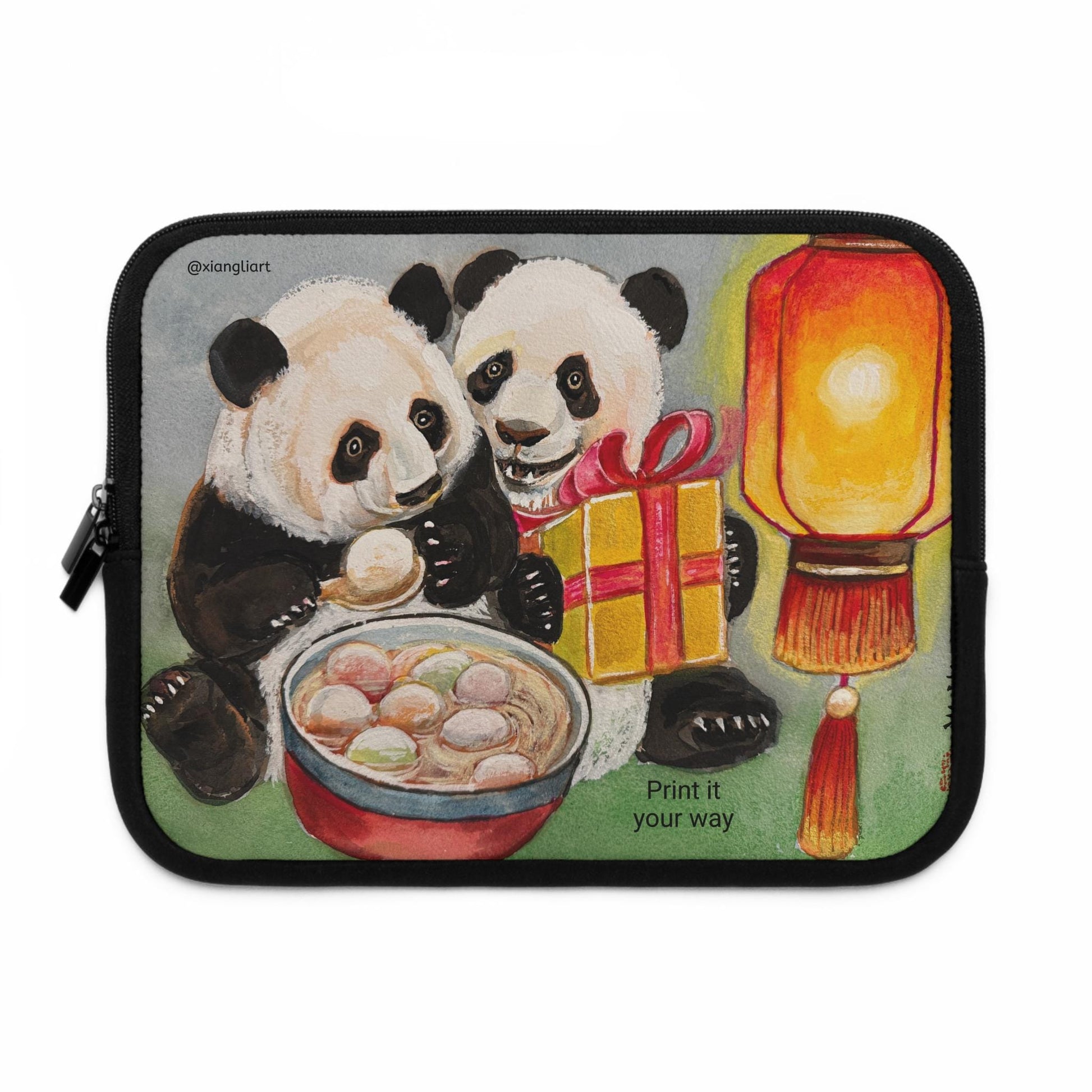 Panda Lantern Celebration Lunar New Year, Eating Tang Yuan, Chinese glutinous rice balls, Laptop Sleeve | Cute Pandas, Mooncake Bowl
