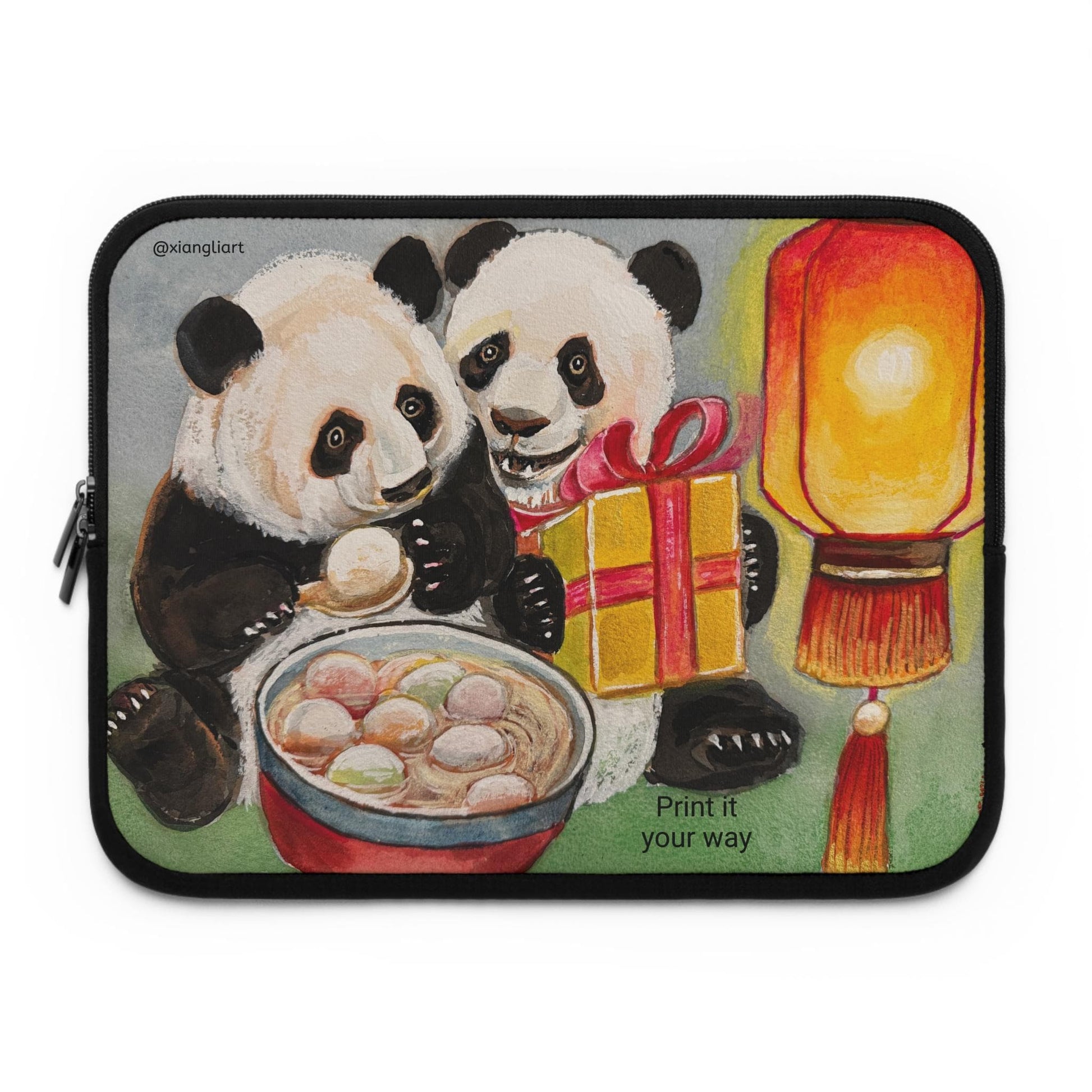 Panda Lantern Celebration Lunar New Year, Eating Tang Yuan, Chinese glutinous rice balls, Laptop Sleeve | Cute Pandas, Mooncake Bowl