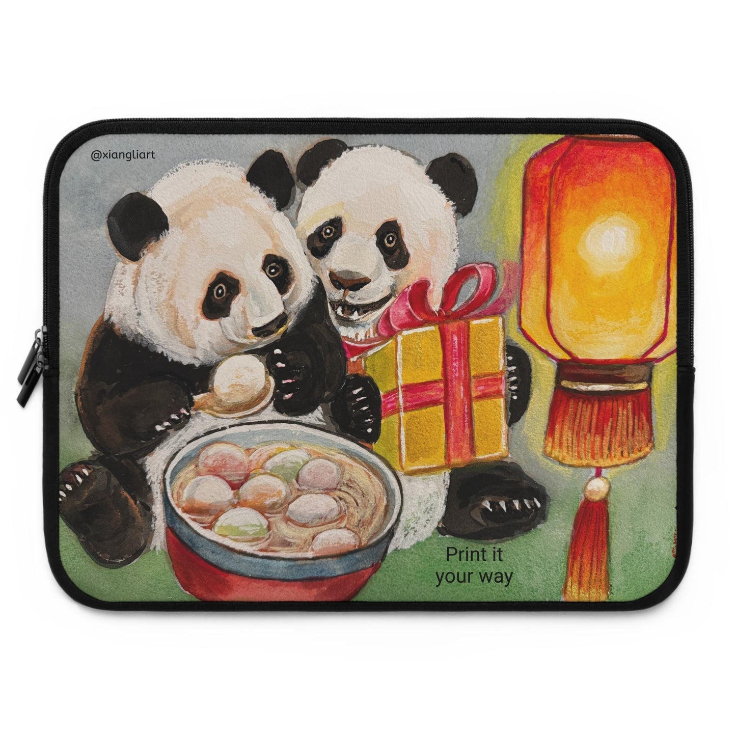 Panda Lantern Celebration Lunar New Year, Eating Tang Yuan, Chinese glutinous rice balls, Laptop Sleeve | Cute Pandas, Mooncake Bowl