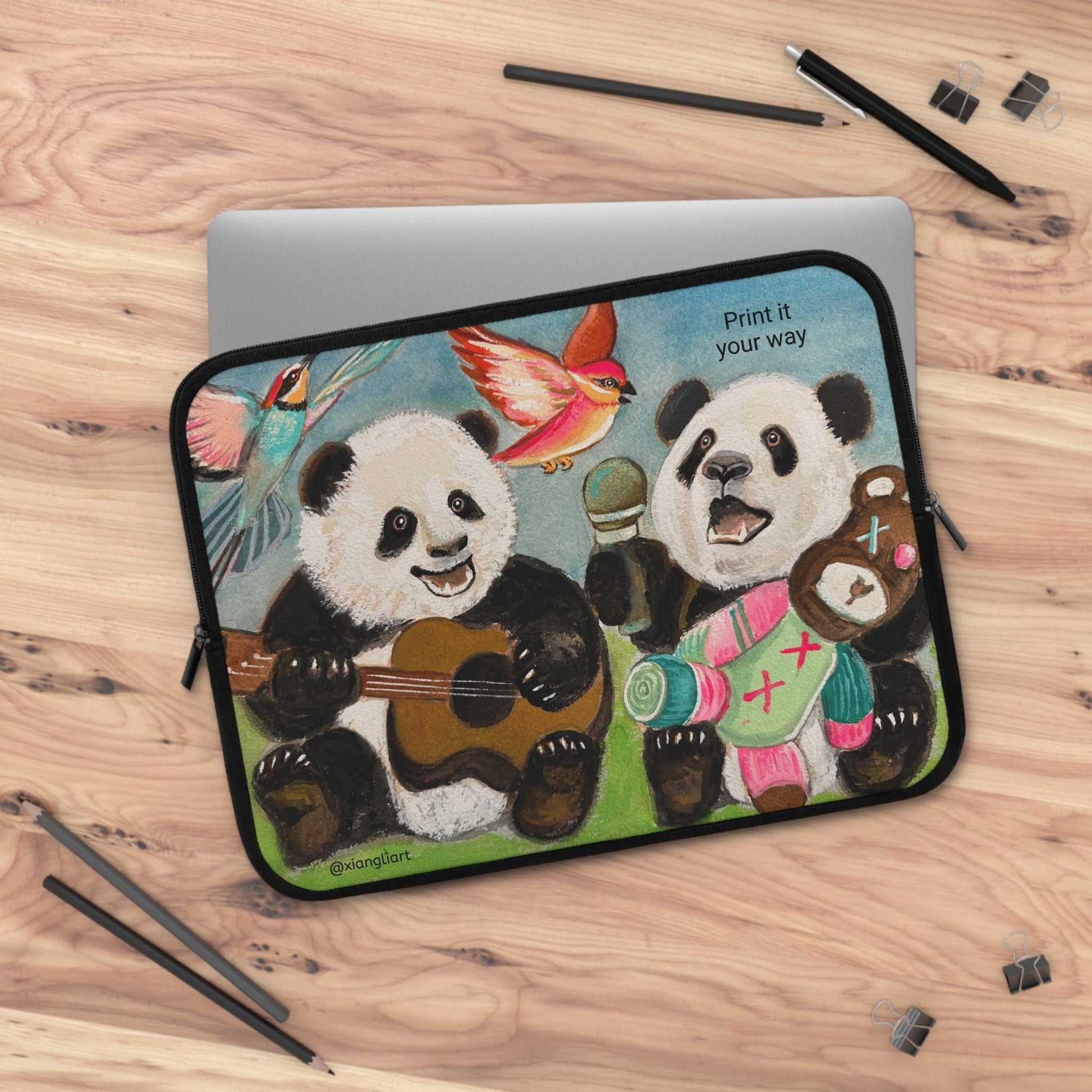 Singing Panda Band Chinese Lunar New Year Gift Laptop Sleeve | Cute Musical Animal Design