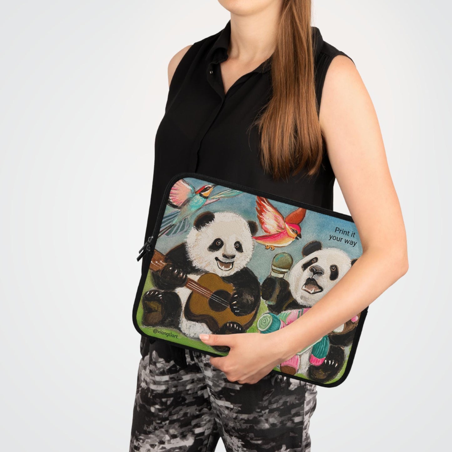 Singing Panda Band Chinese Lunar New Year Gift Laptop Sleeve | Cute Musical Animal Design