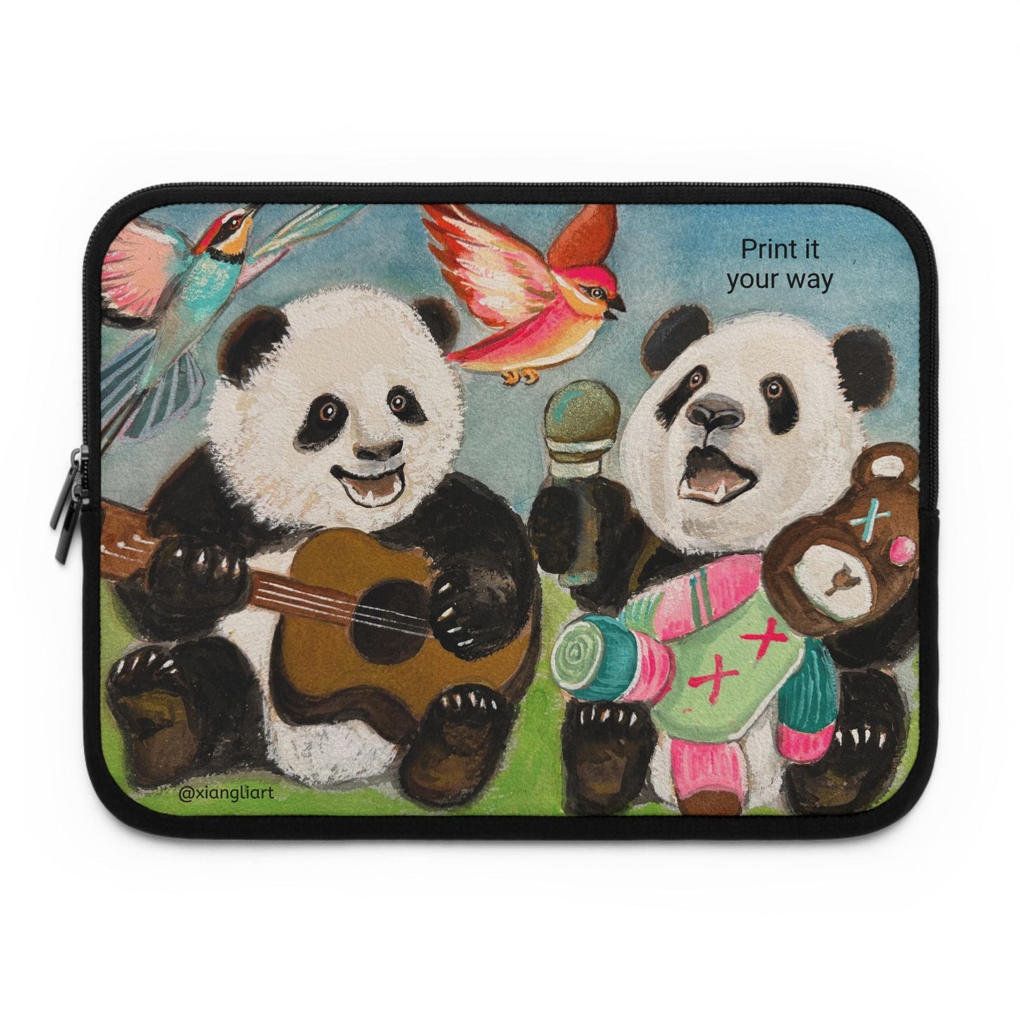 Singing Panda Band Chinese Lunar New Year Gift Laptop Sleeve | Cute Musical Animal Design